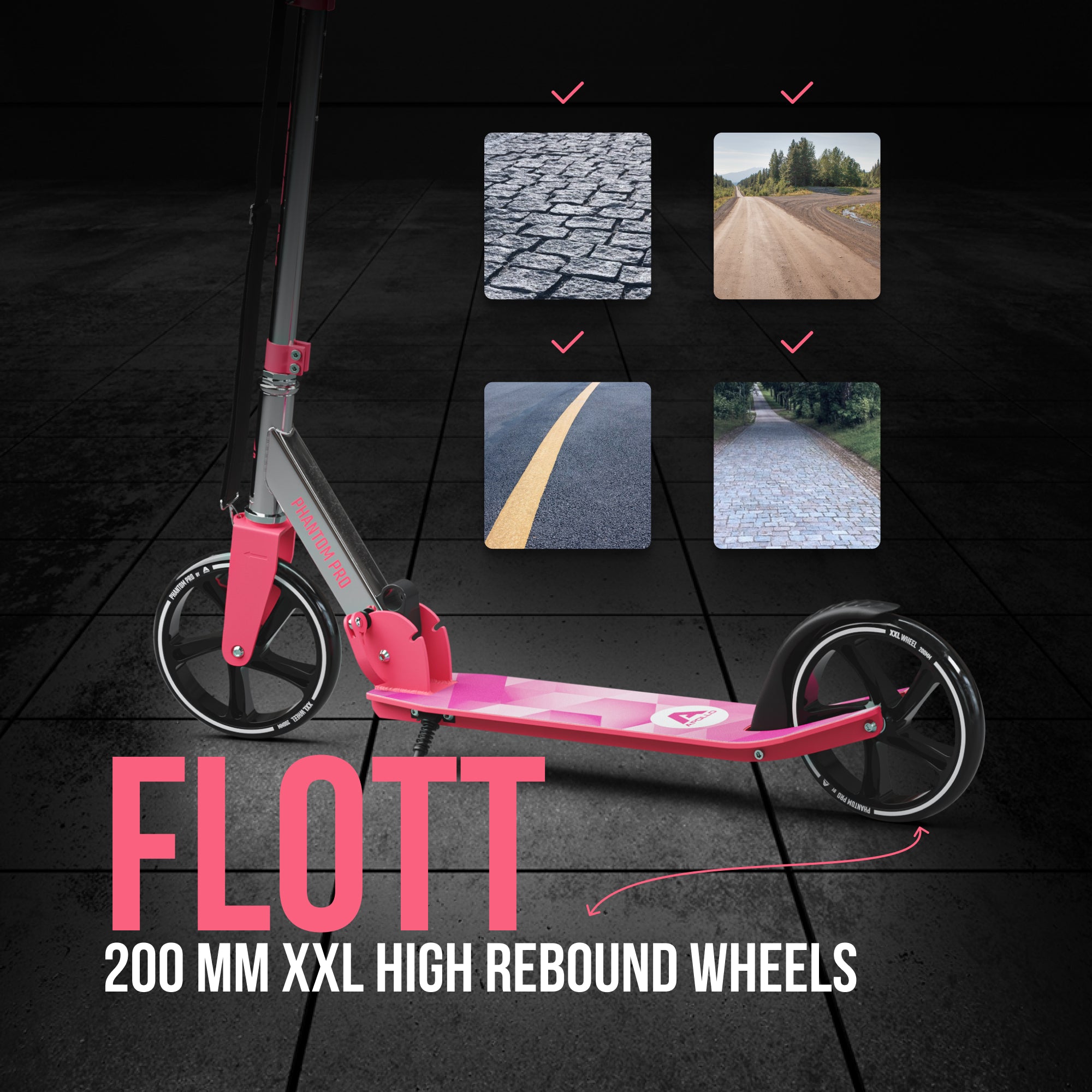 Apollo Klappbarer City Roller für Kinder "Phantom" höhenverstellbarer Tretroller Pink Silber