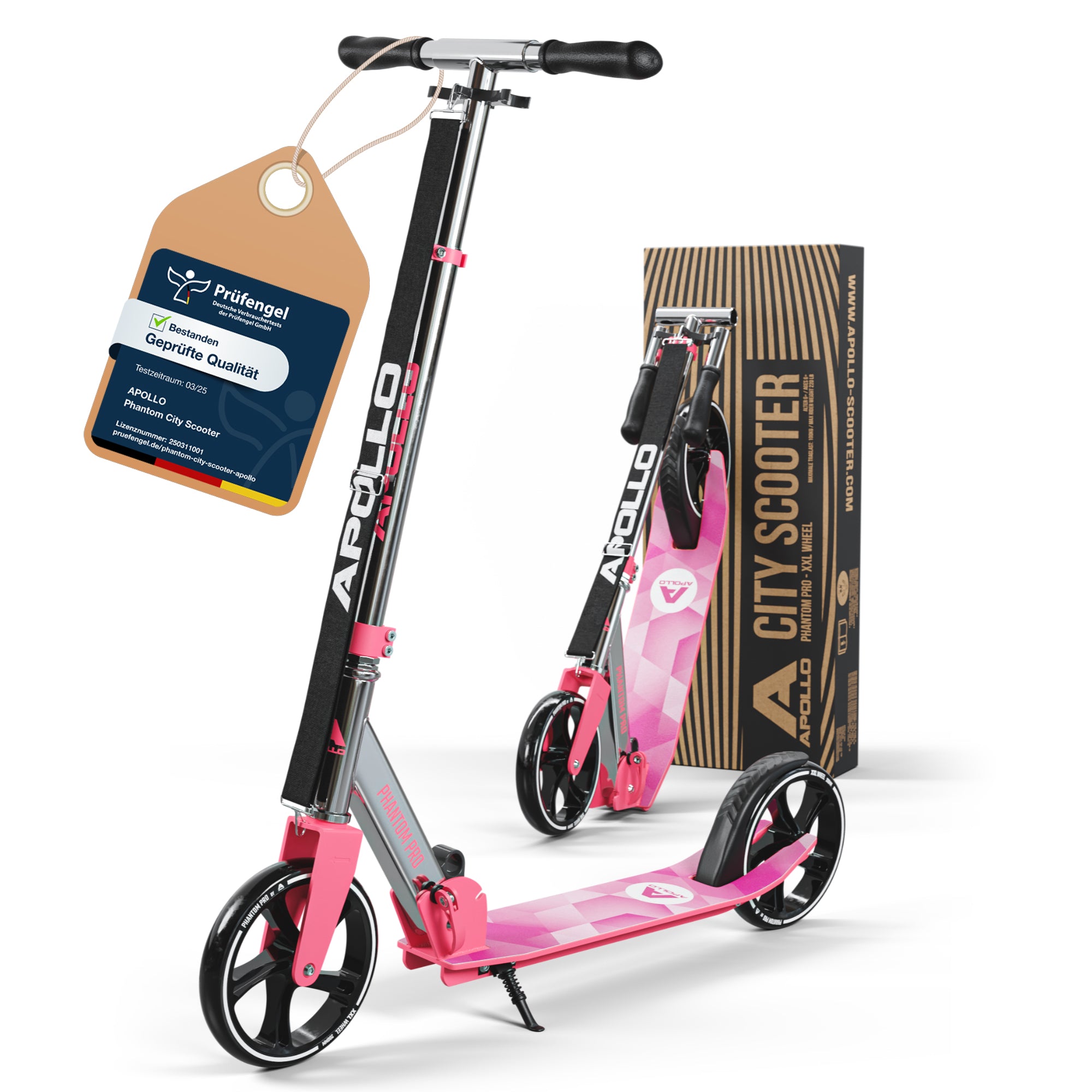 Apollo Klappbarer City Roller für Kinder "Phantom" höhenverstellbarer Tretroller Pink Silber
