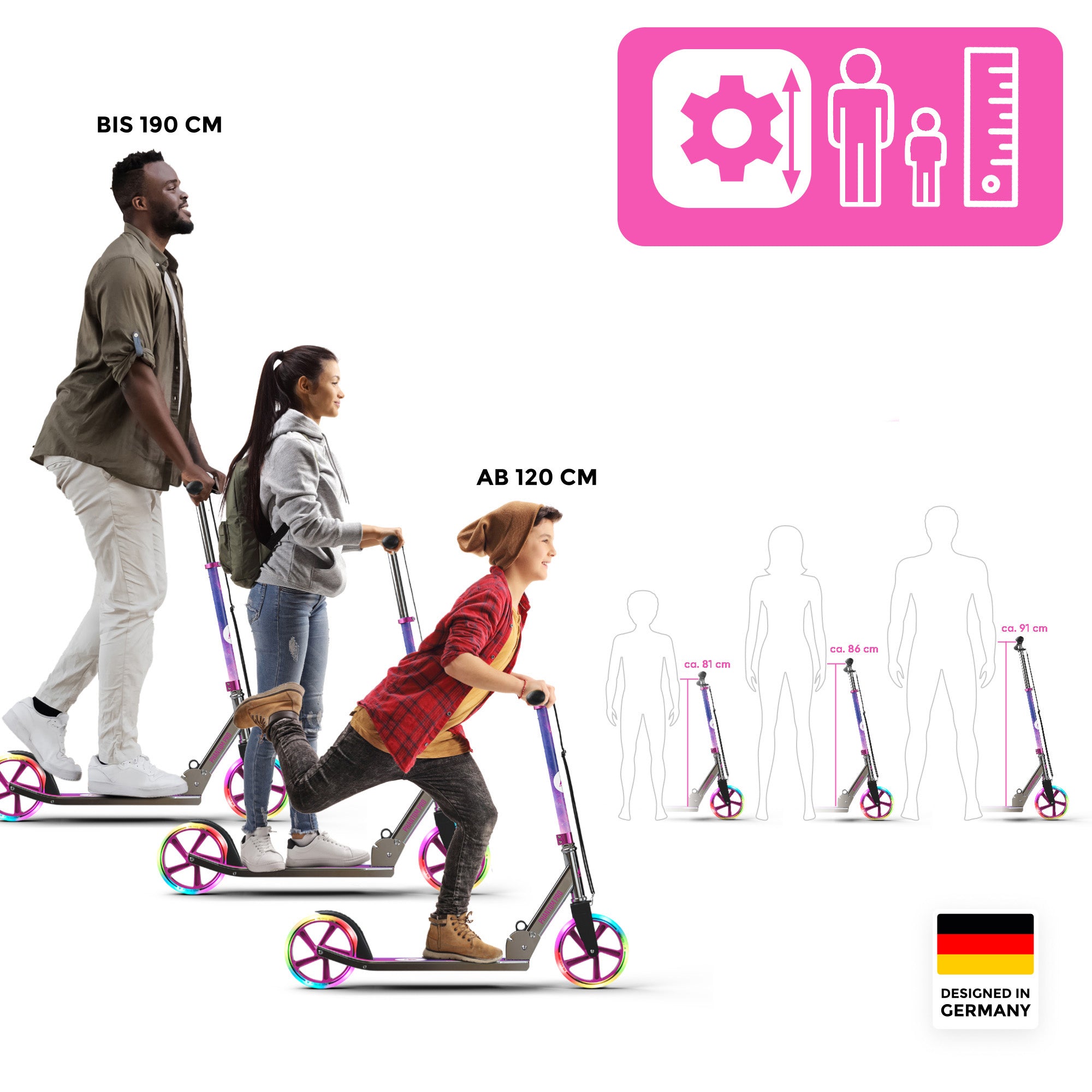 Apollo Klappbarer City Roller für Kinder "Phantom" höhenverstellbarer Tretroller Starlight