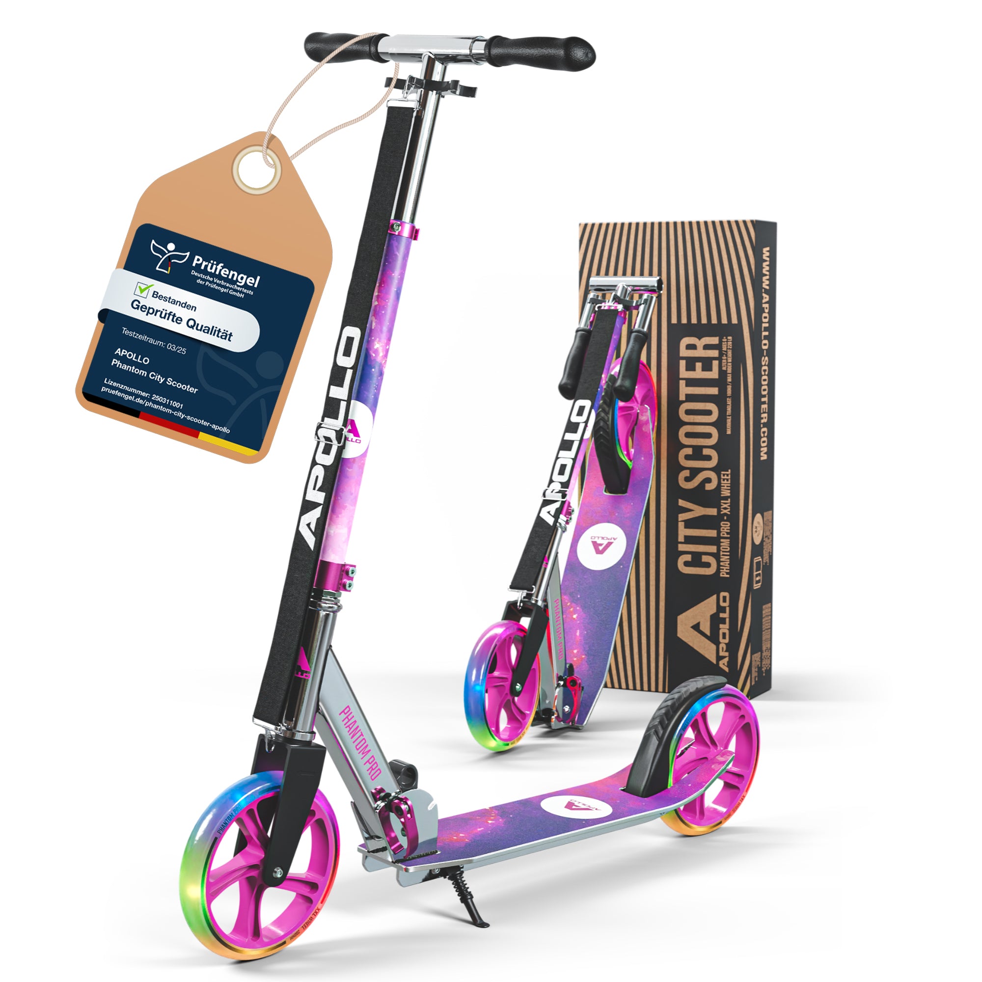 Apollo Klappbarer City Roller für Kinder "Phantom" höhenverstellbarer Tretroller Starlight