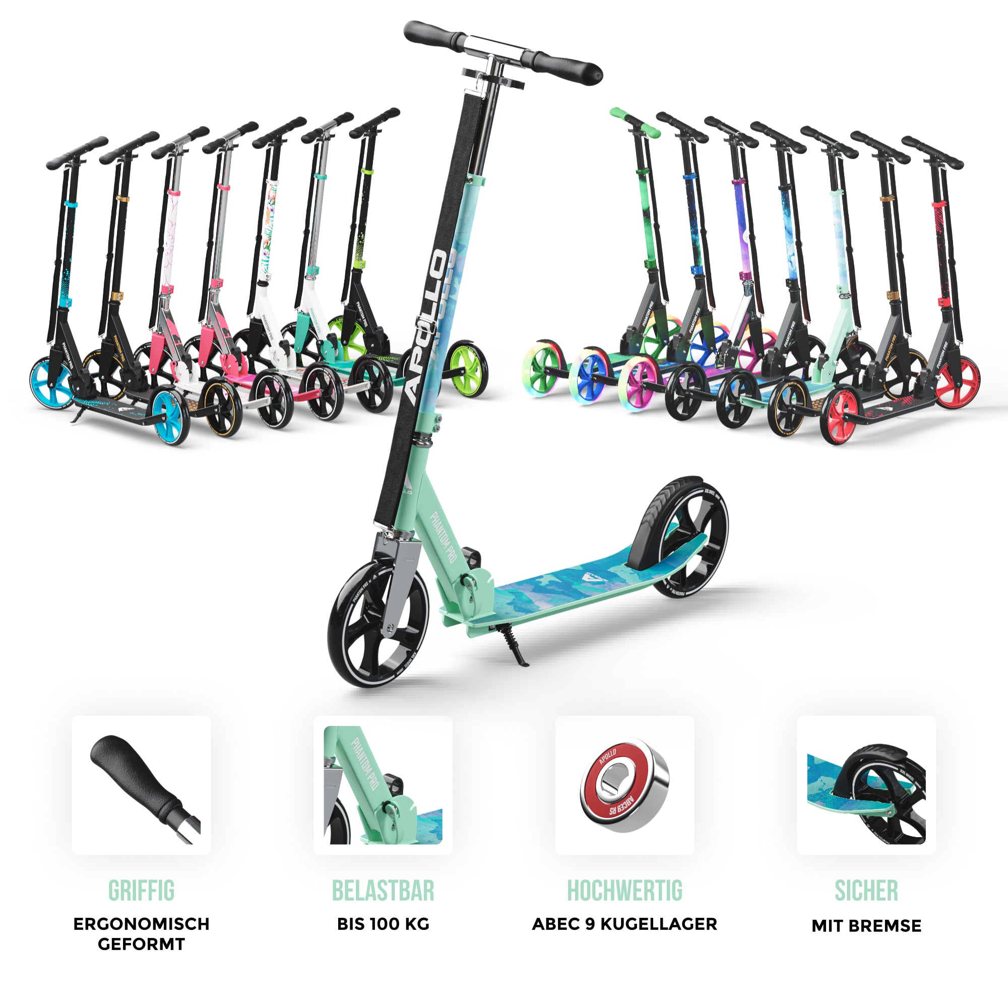 Apollo Klappbarer City Roller für Kinder "Phantom" höhenverstellbarer Tretroller Watercolor