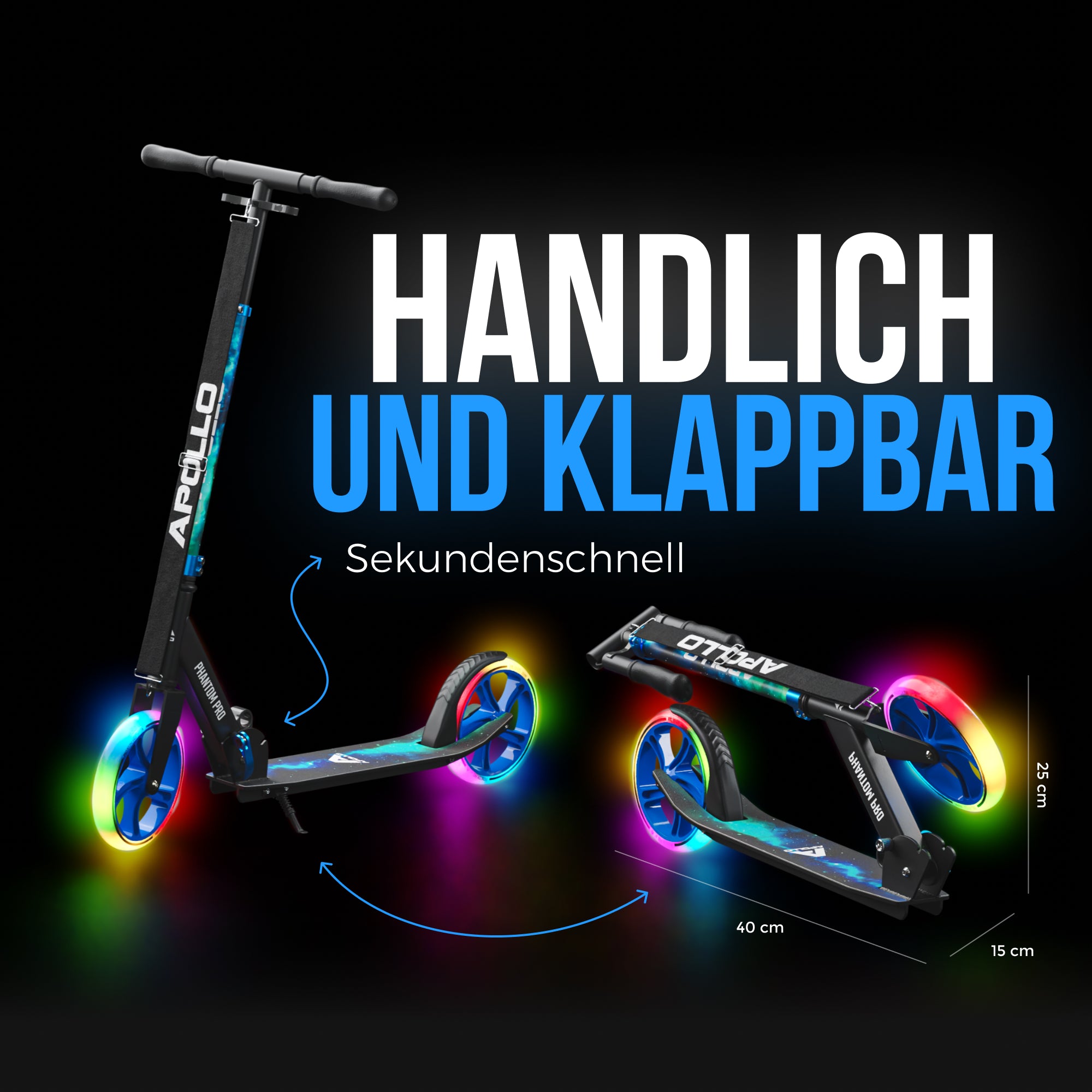 Apollo Klappbarer City Roller für Kinder "Phantom" höhenverstellbarer Tretroller Universe