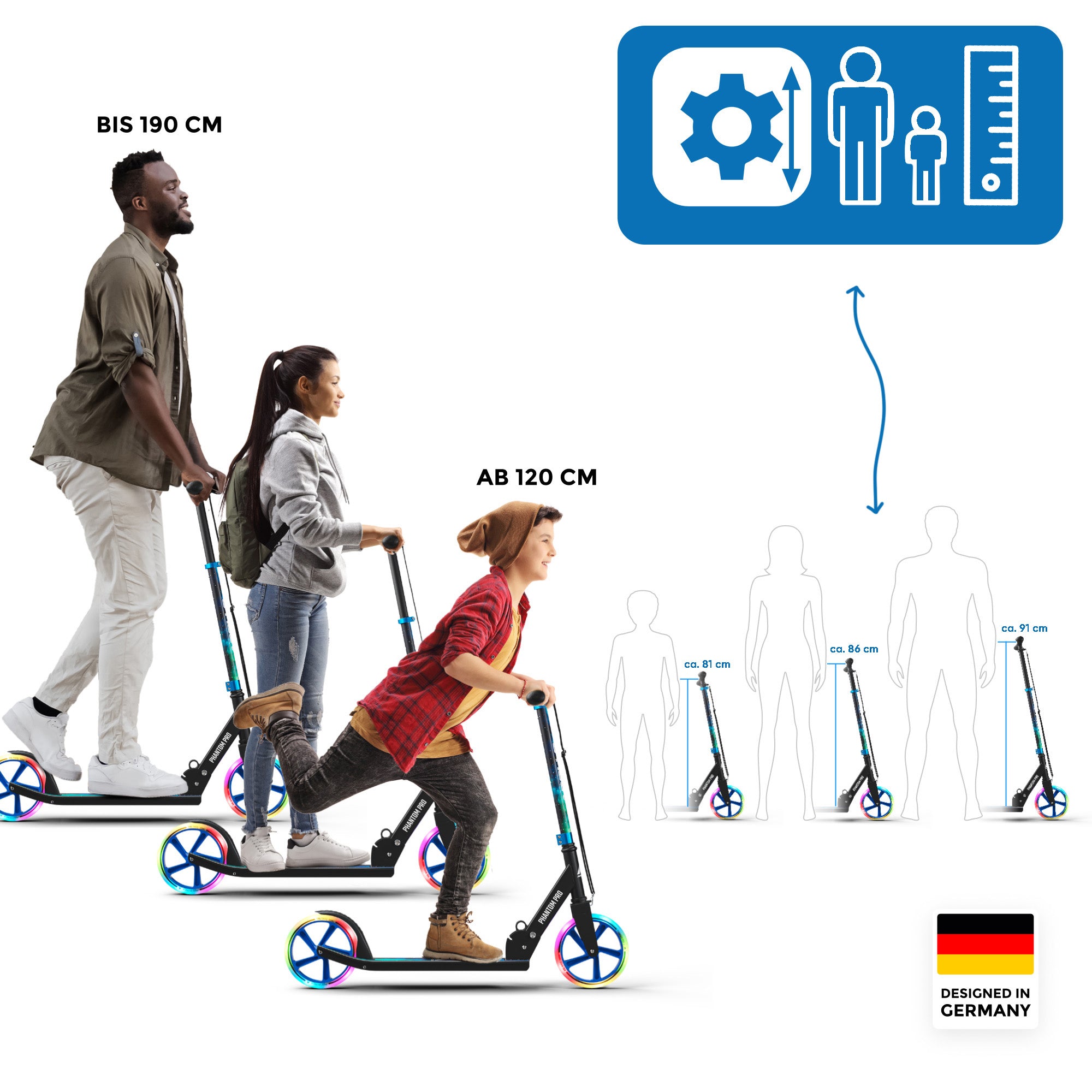 Apollo Klappbarer City Roller für Kinder "Phantom" höhenverstellbarer Tretroller Universe