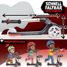 Apollo Funsport CH Apollo Whizzie LED Kinderroller, höhenverstellbarer Dreiradscooter für Kinder ab 3 Jahre Black Blaze