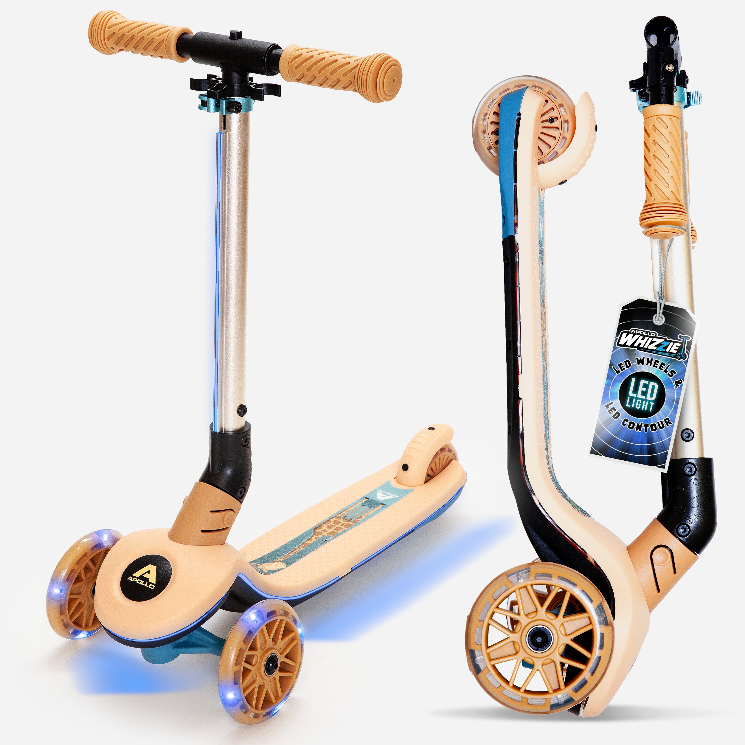 Apollo Funsport CH Apollo Whizzie LED Kinderroller, höhenverstellbarer Dreiradscooter für Kinder ab 3 Jahre Giraffe