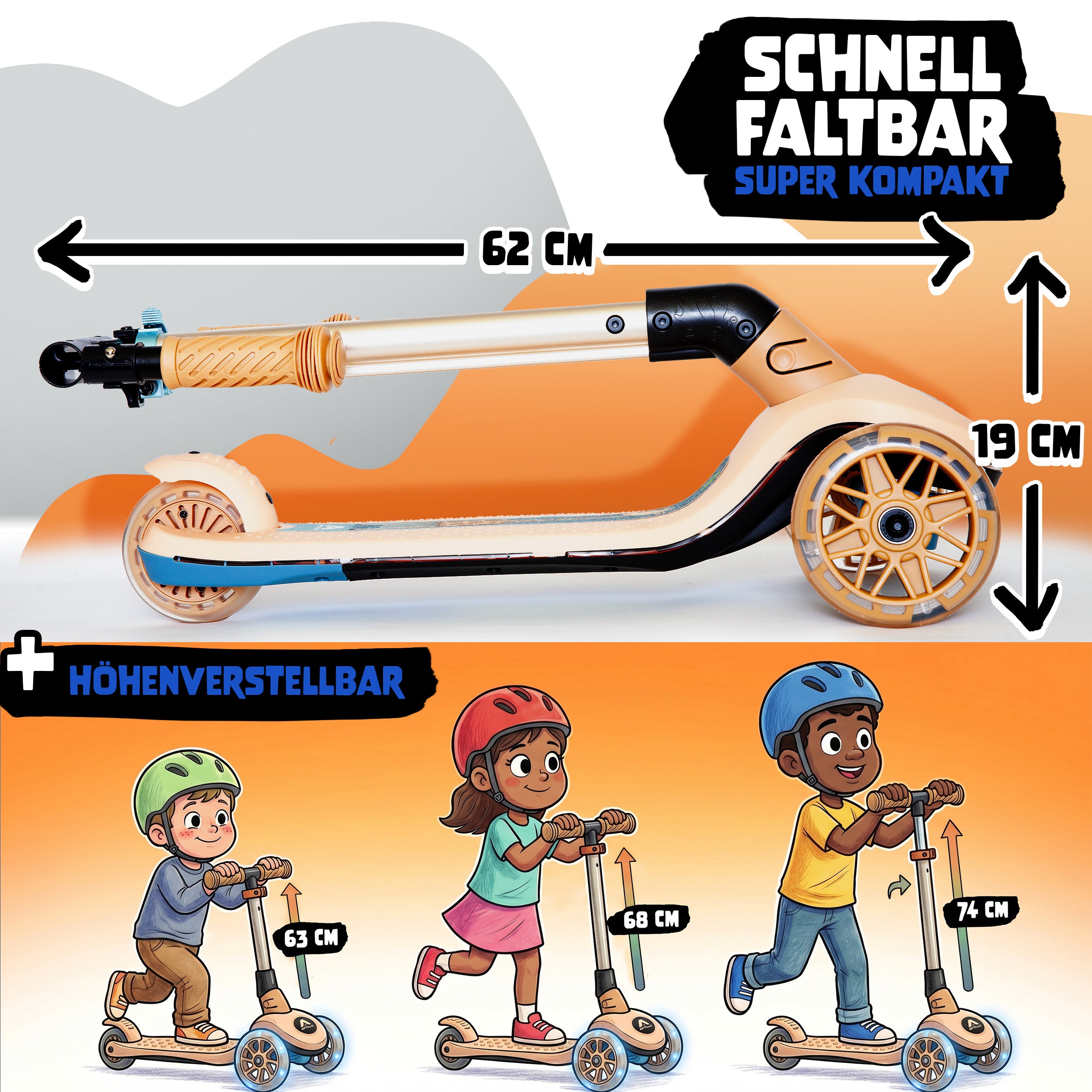 Apollo Funsport CH Apollo Whizzie LED Kinderroller, höhenverstellbarer Dreiradscooter für Kinder ab 3 Jahre Giraffe