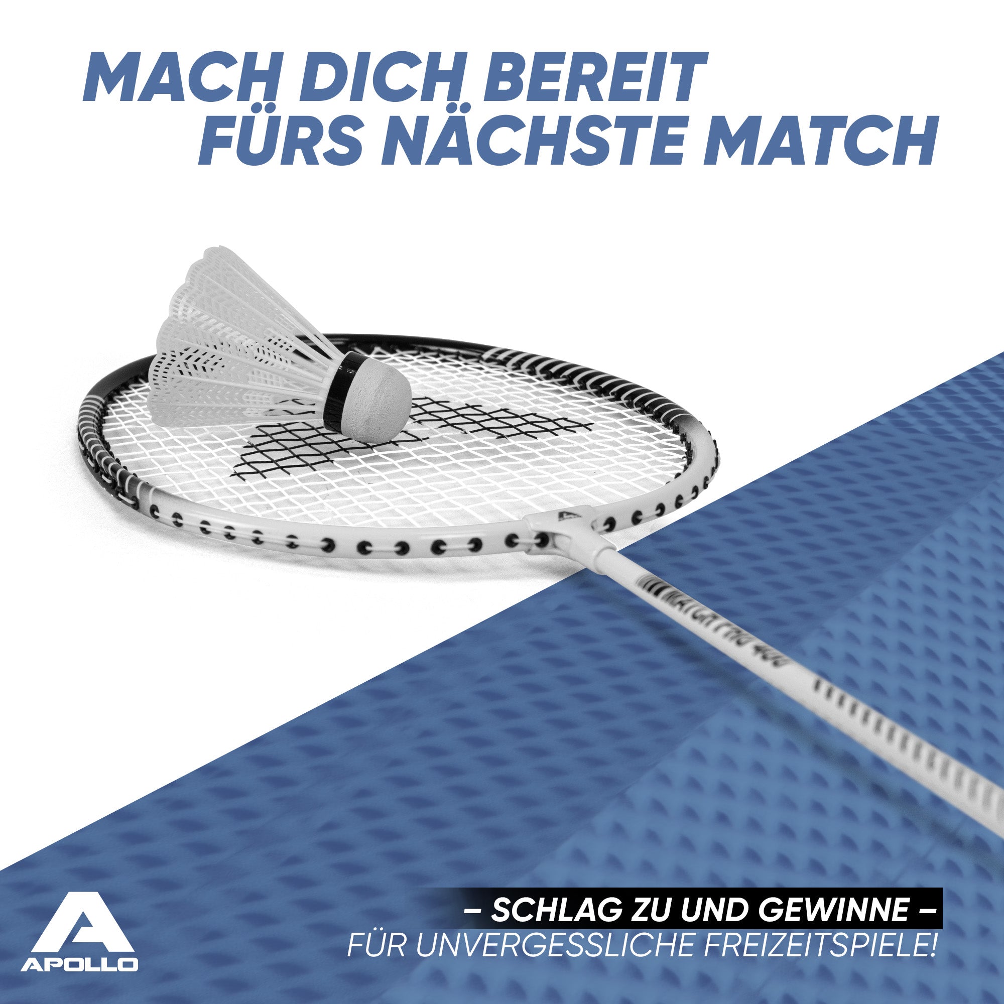 Apollo Funsport CH Badminton Set Match Pro 400 - inkl. Tasche, 2x Schläger, Bälle Weiss Schwarz