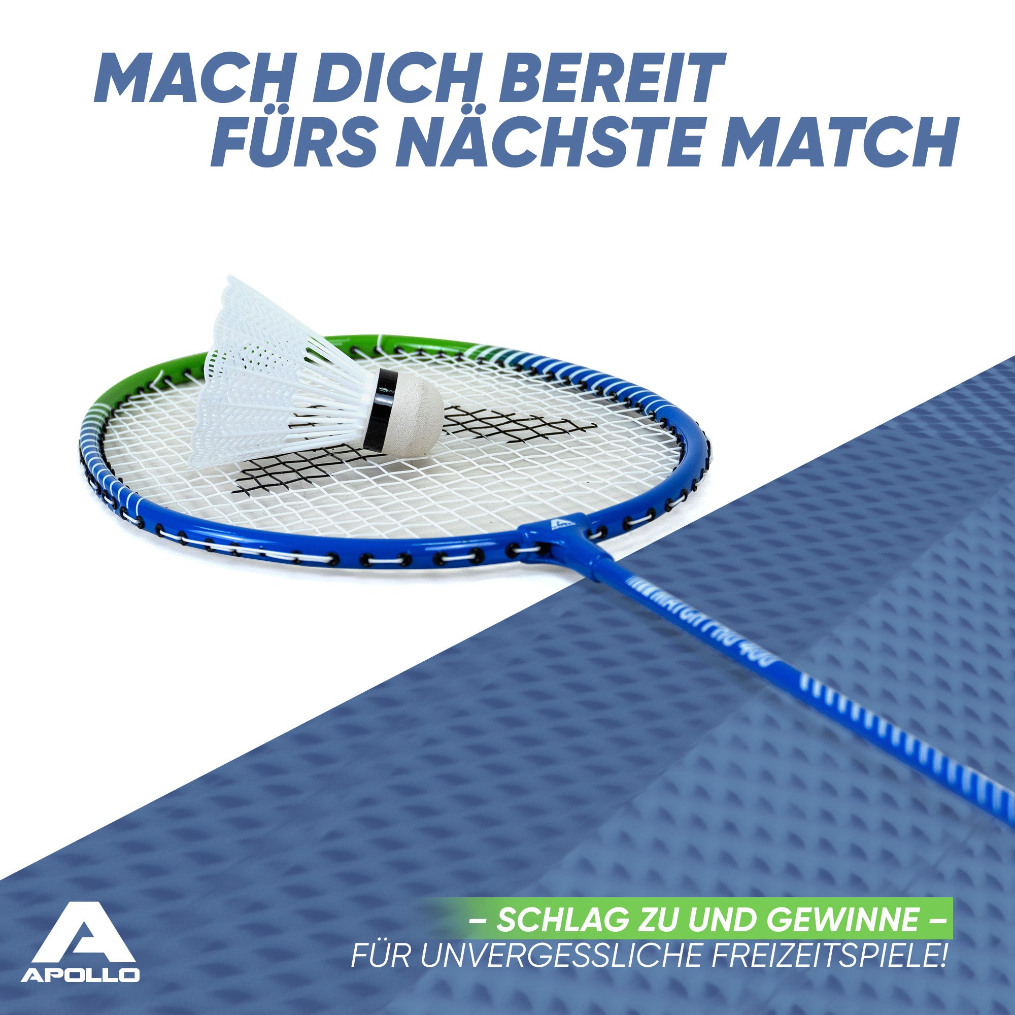 Apollo Funsport CH Badminton Set Match Pro 400 - inkl. Tasche, 2x Schläger, Bälle Blau Grün