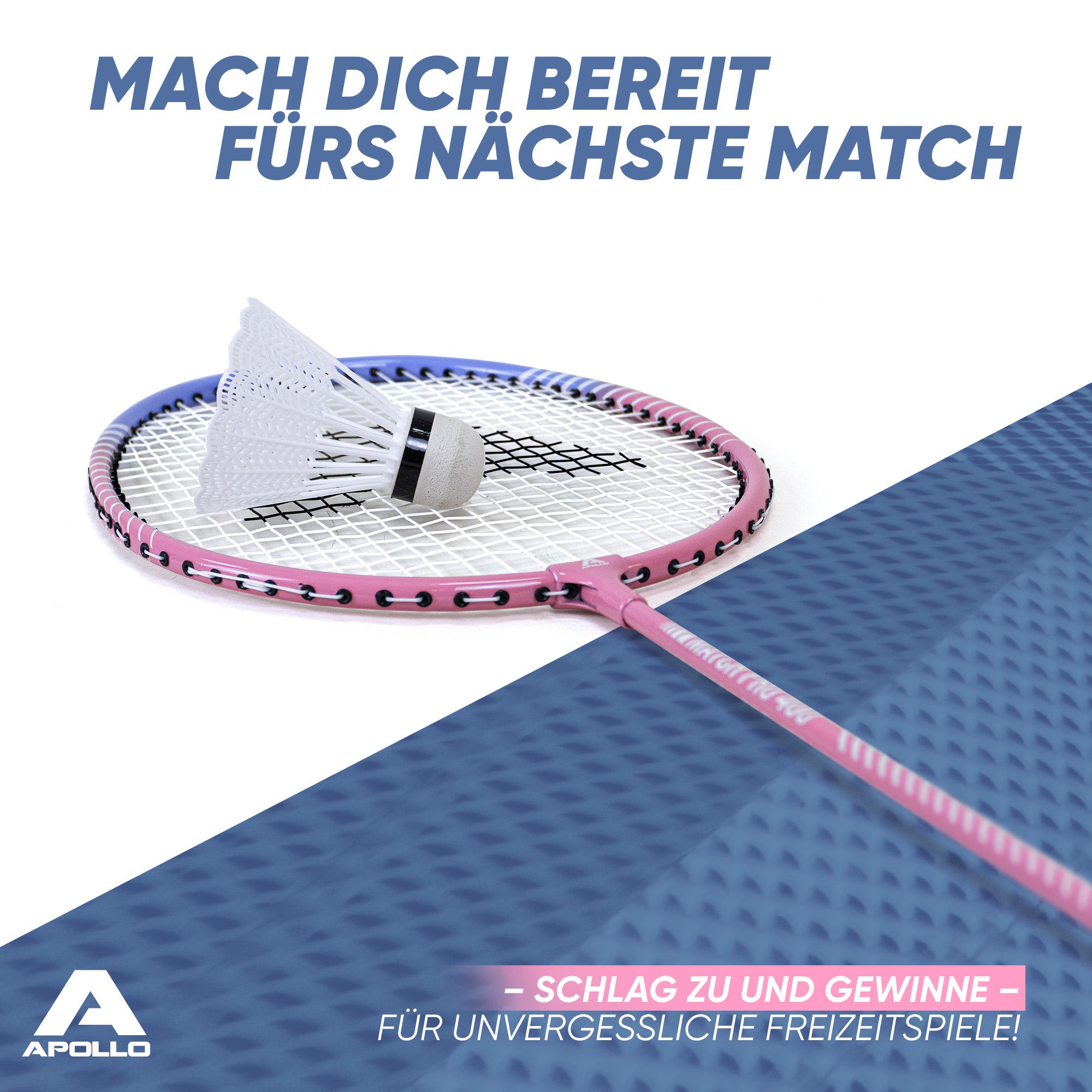 Apollo Funsport CH Badminton Set Match Pro 400 - inkl. Tasche, 2x Schläger, Bälle Blau Pink