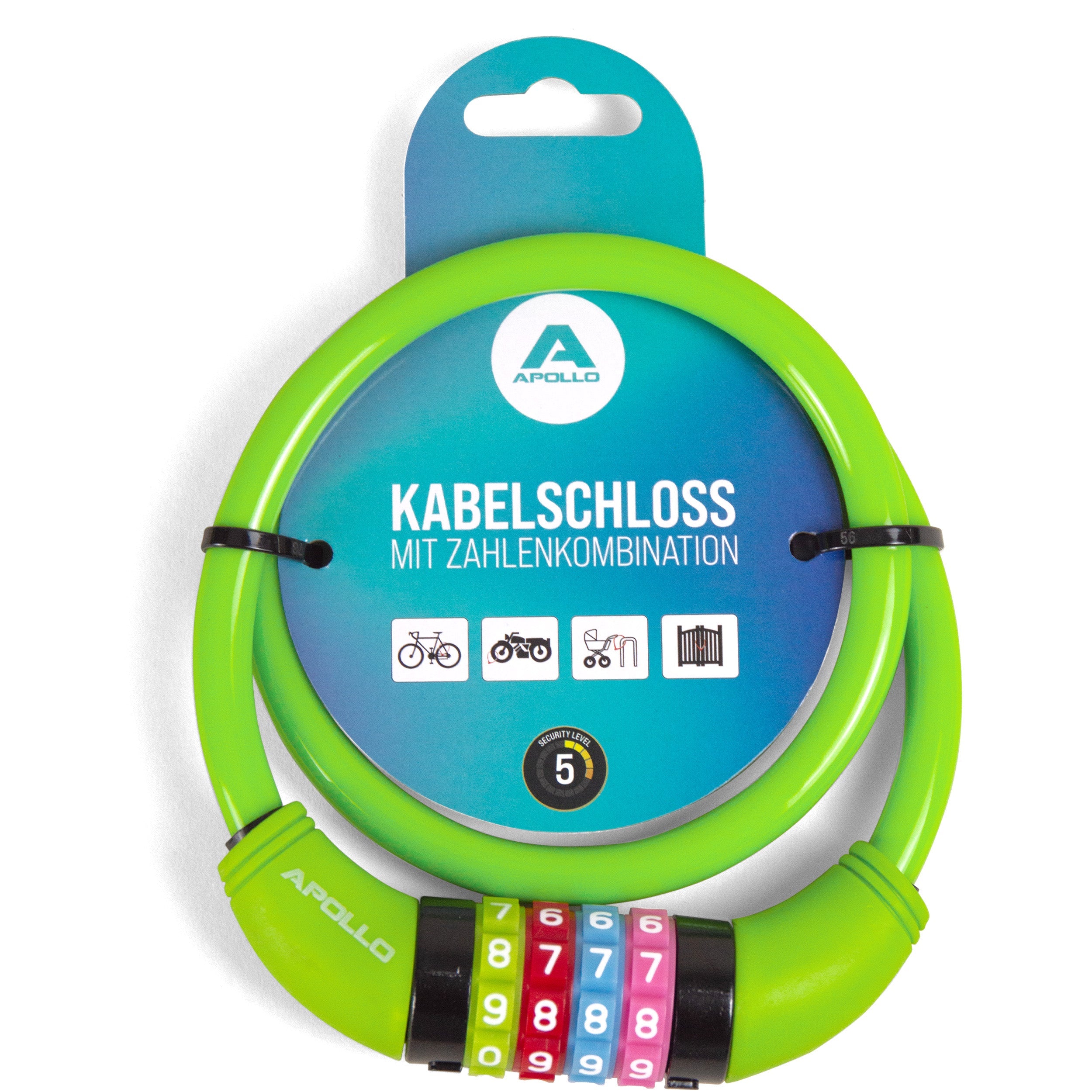 zahlen fahrradschloss mit für Kinder, 10x650 mm, Scooter Schloss,Zahlenschloss Deutsche-Qualität Farbe:Glossy Flash Schwarz Cube Nature ONE 2025
