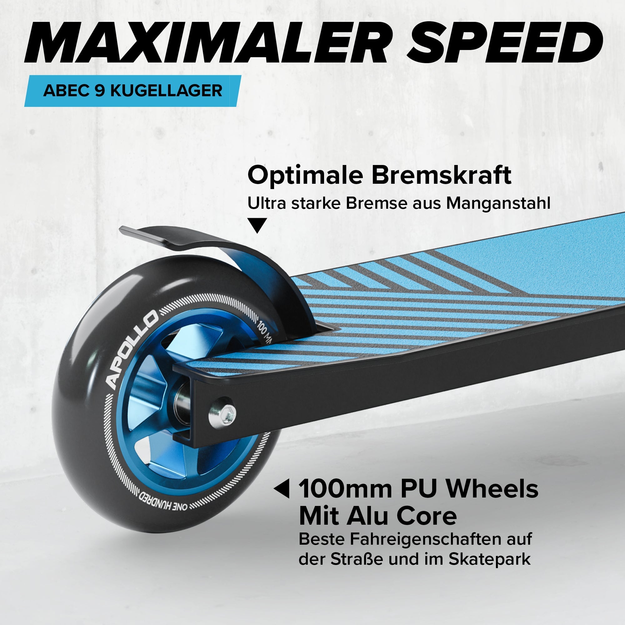 Apollo - Stunt Scooter - Genius Pro Robuster Kinder Scooter mit ABEC 9 Kugellager - Schwarz Blau