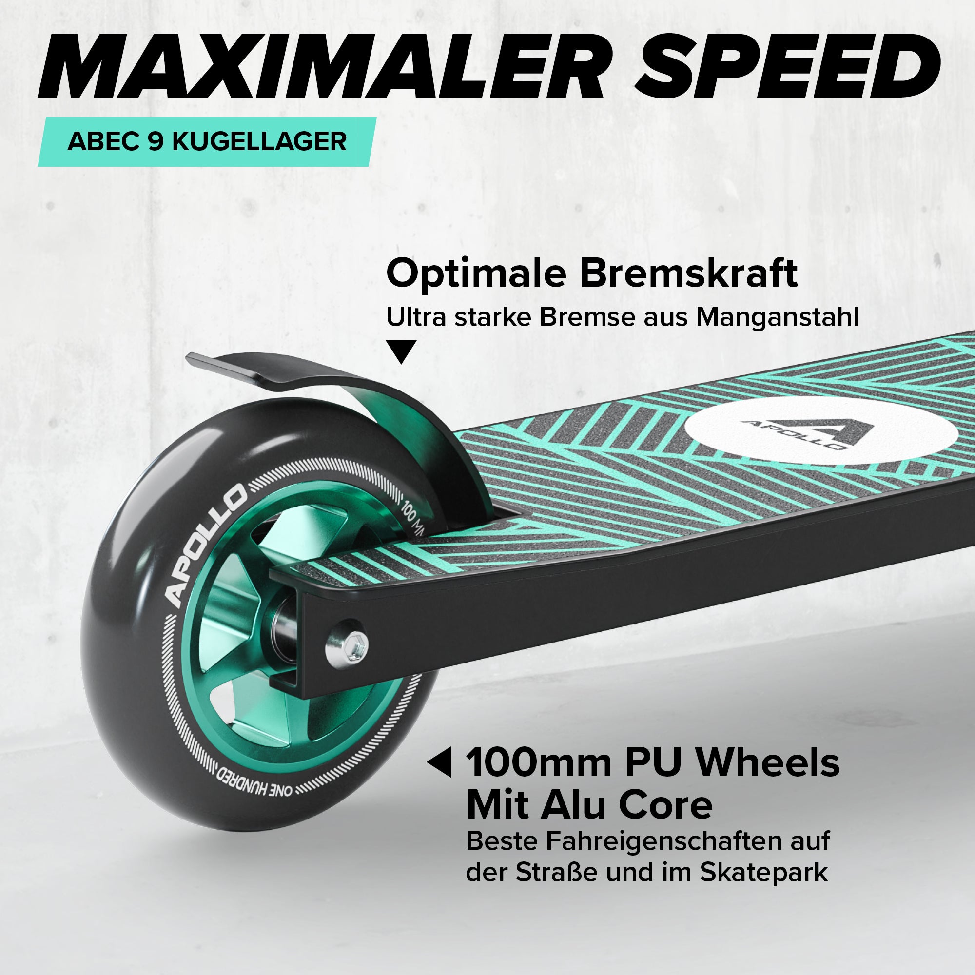 Apollo - Stunt Scooter - Genius Pro Robuster Kinder Scooter mit ABEC 9 Kugellager - Schwarz Grün
