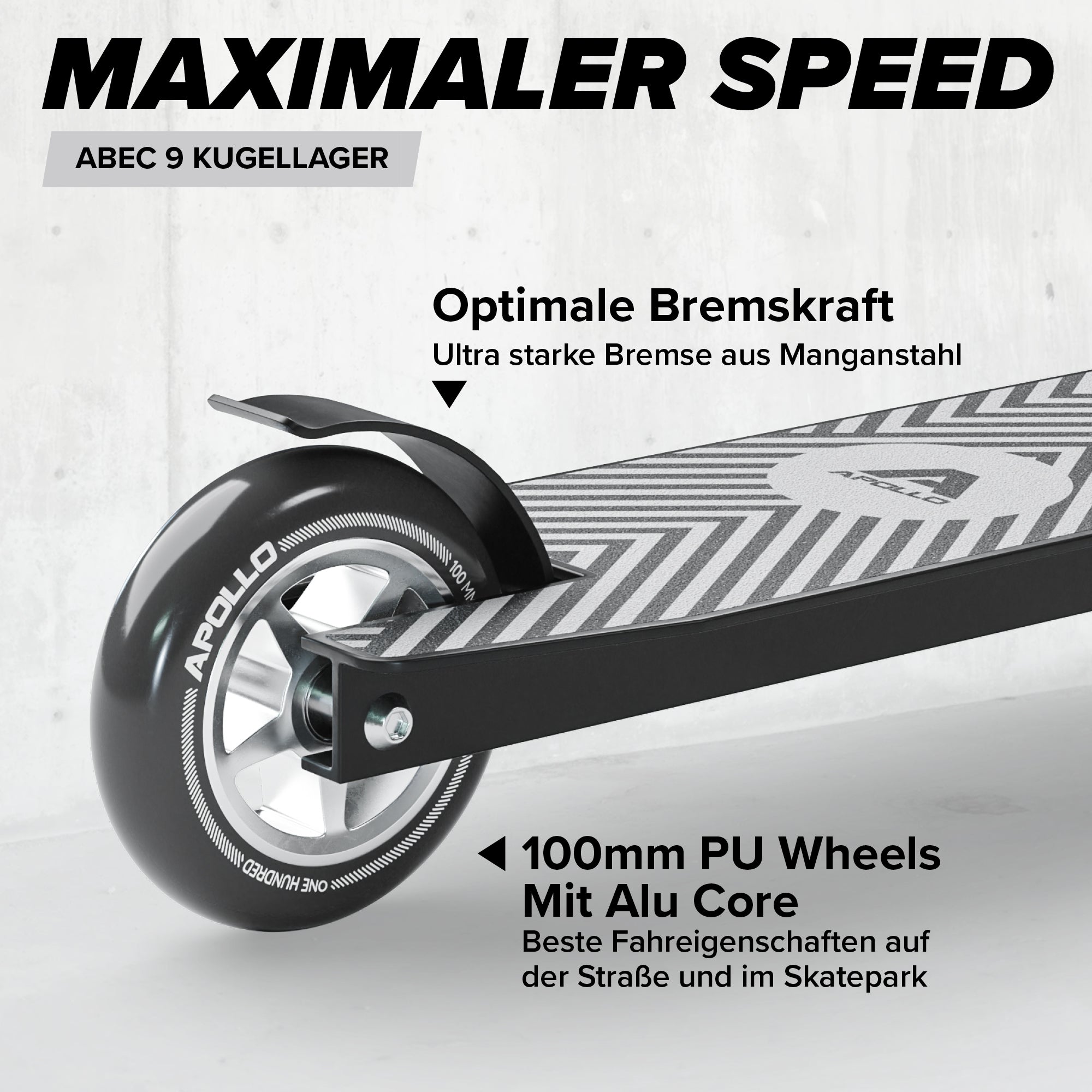 Apollo - Stunt Scooter - Genius Pro Robuster Kinder Scooter mit ABEC 9 Kugellager - Schwarz Silber