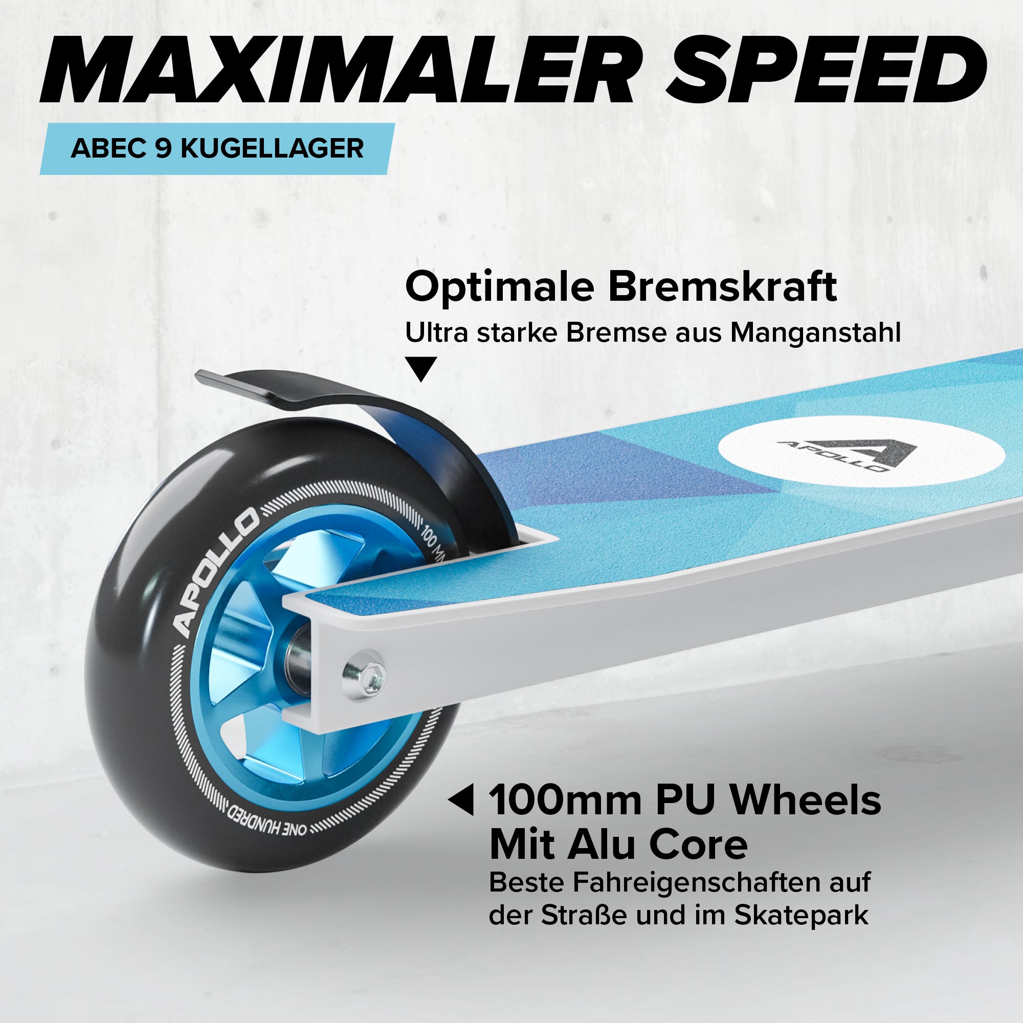 Apollo - Stunt Scooter - Genius Pro Robuster Kinder Scooter mit ABEC 9 Kugellager - Weiß Blau