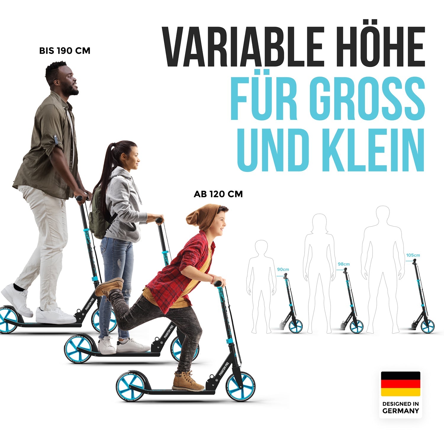 Apollo - Klappbarer City Roller für Kinder "Phantom" höhenverstellbarer Tretroller - Blau