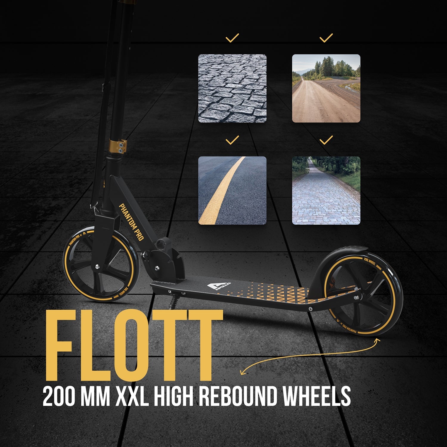 Apollo - Klappbarer City Roller für Kinder "Phantom" höhenverstellbarer Tretroller - Gold