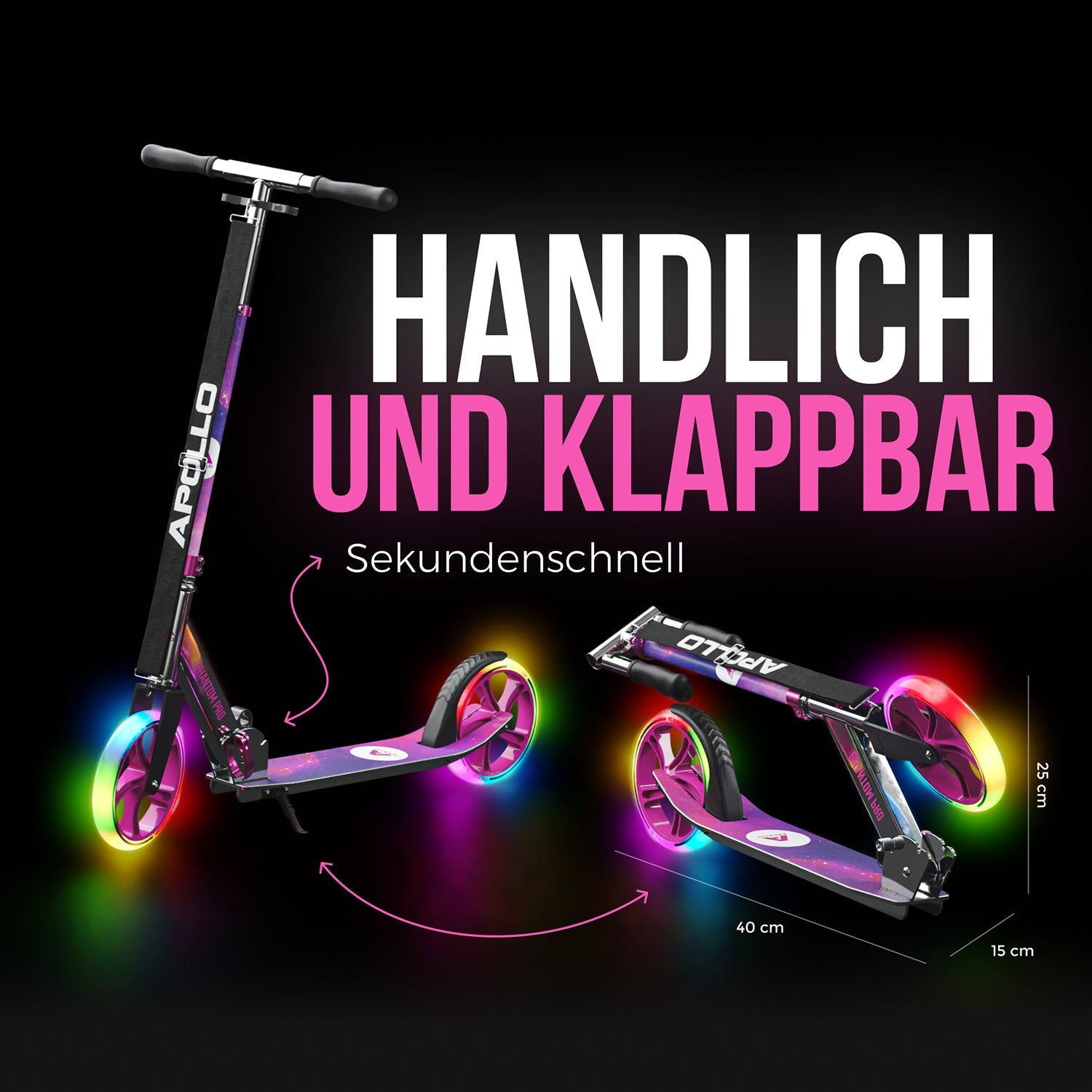 Apollo - Klappbarer City Roller für Kinder "Phantom" höhenverstellbarer Tretroller - Starlight