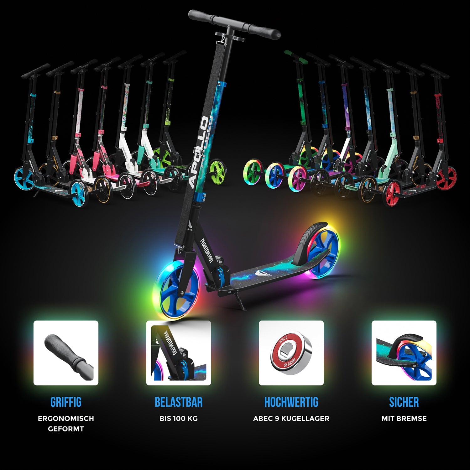 Apollo - Klappbarer City Roller für Kinder "Phantom" höhenverstellbarer Tretroller - Universe