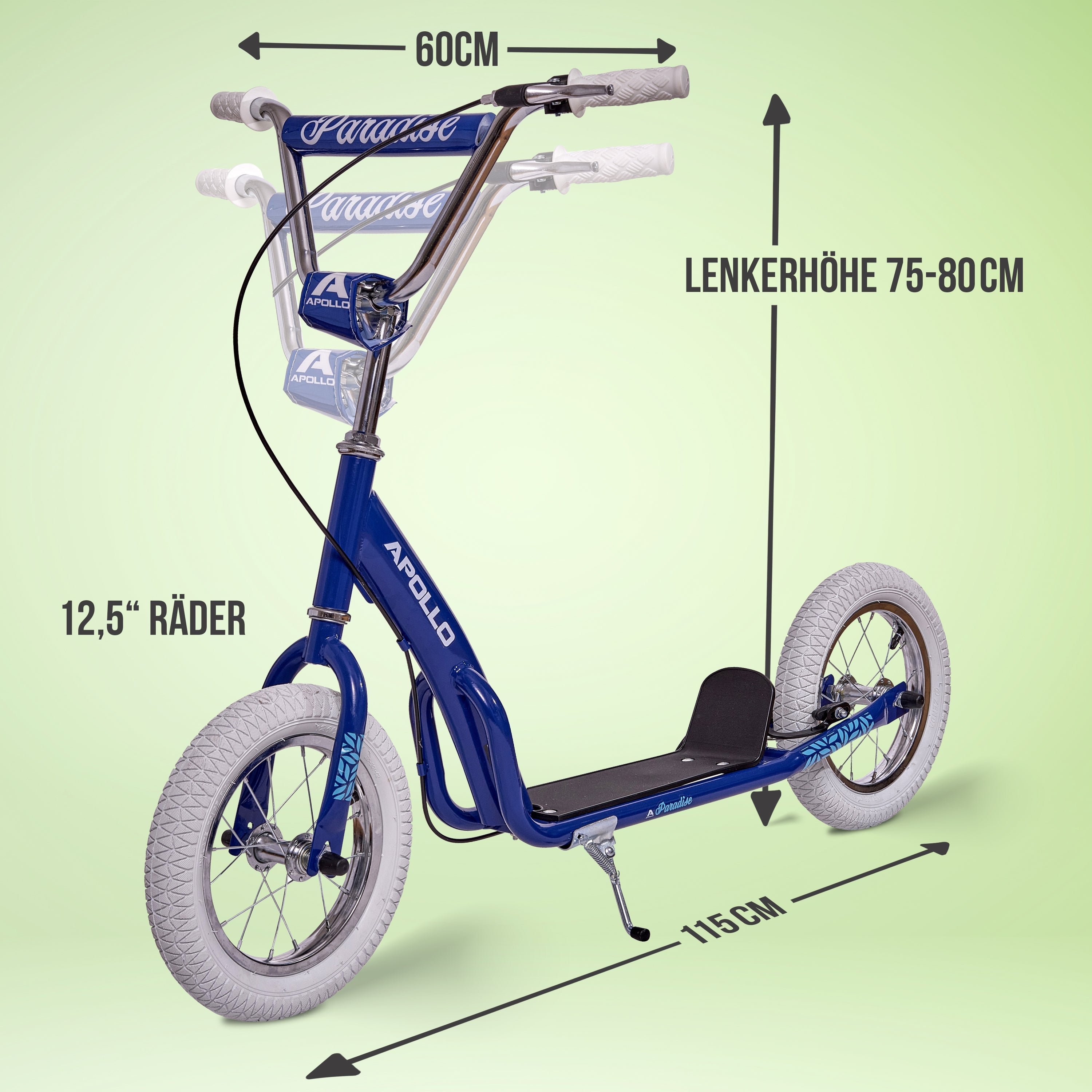 Apollo - Retro Scooter Paradise Roller mit Luftreifen 12,5 Zoll - Blau