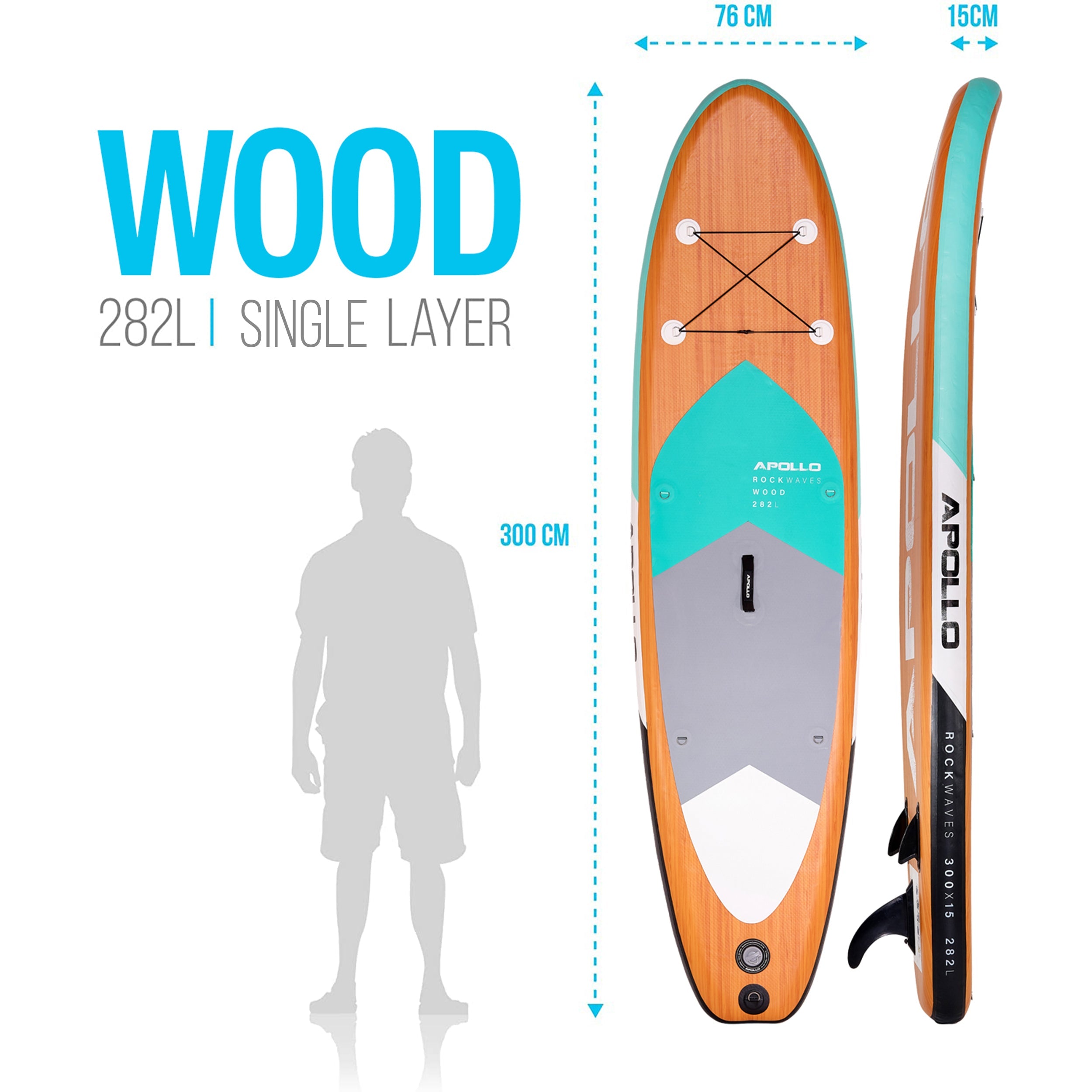 Apollo Funsport - SUP Board Komplett-Set Aufblasbares Stand Up Paddle Board - Wood - Wood Mint