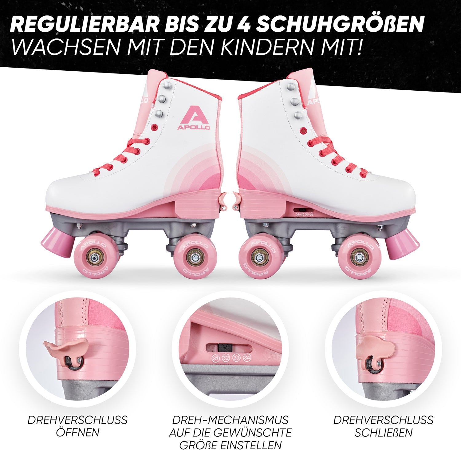 Apollo - Disco Roller, Classic Roller Rollschuhe für Kinder und Erwachsene - Blossom -