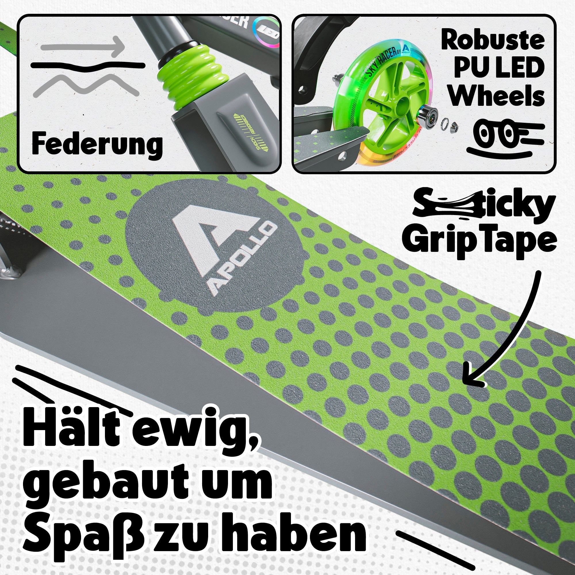 Apollo - 145mm City Scooter mit Federung "Skyracer" klappbar und höhenverstellbar - Grün Grau