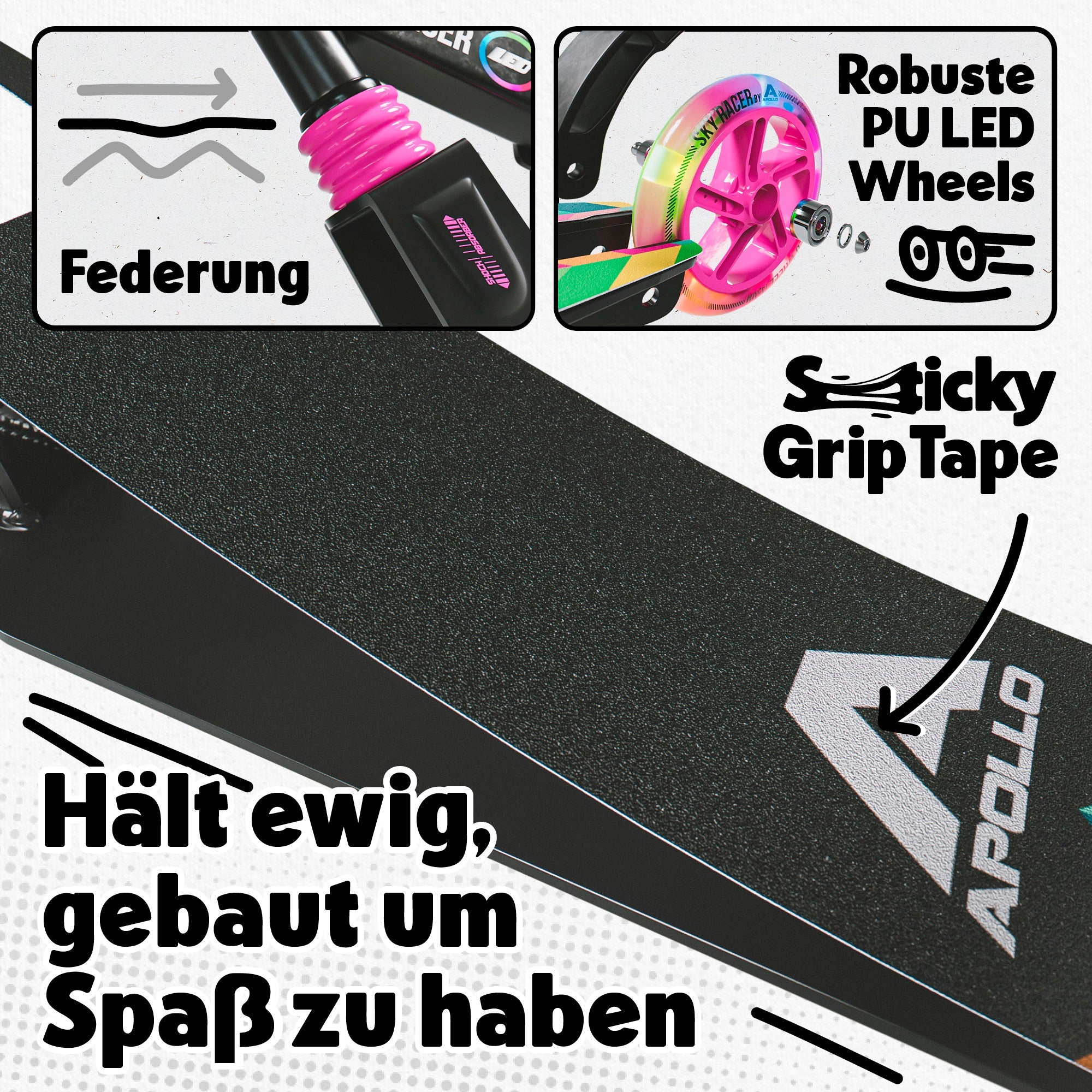 Apollo - 145mm City Scooter mit Federung "Skyracer" klappbar und höhenverstellbar - Bunt