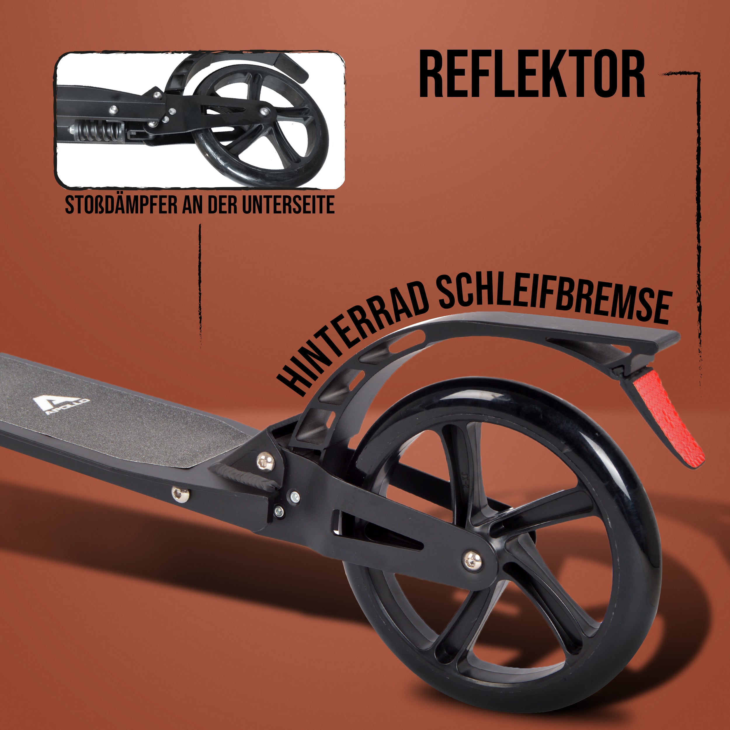 Apollo - Luxus Cityroller mit Doppelfederung "Spectre" City-Roller klapp- und verstellbar - Schwarz