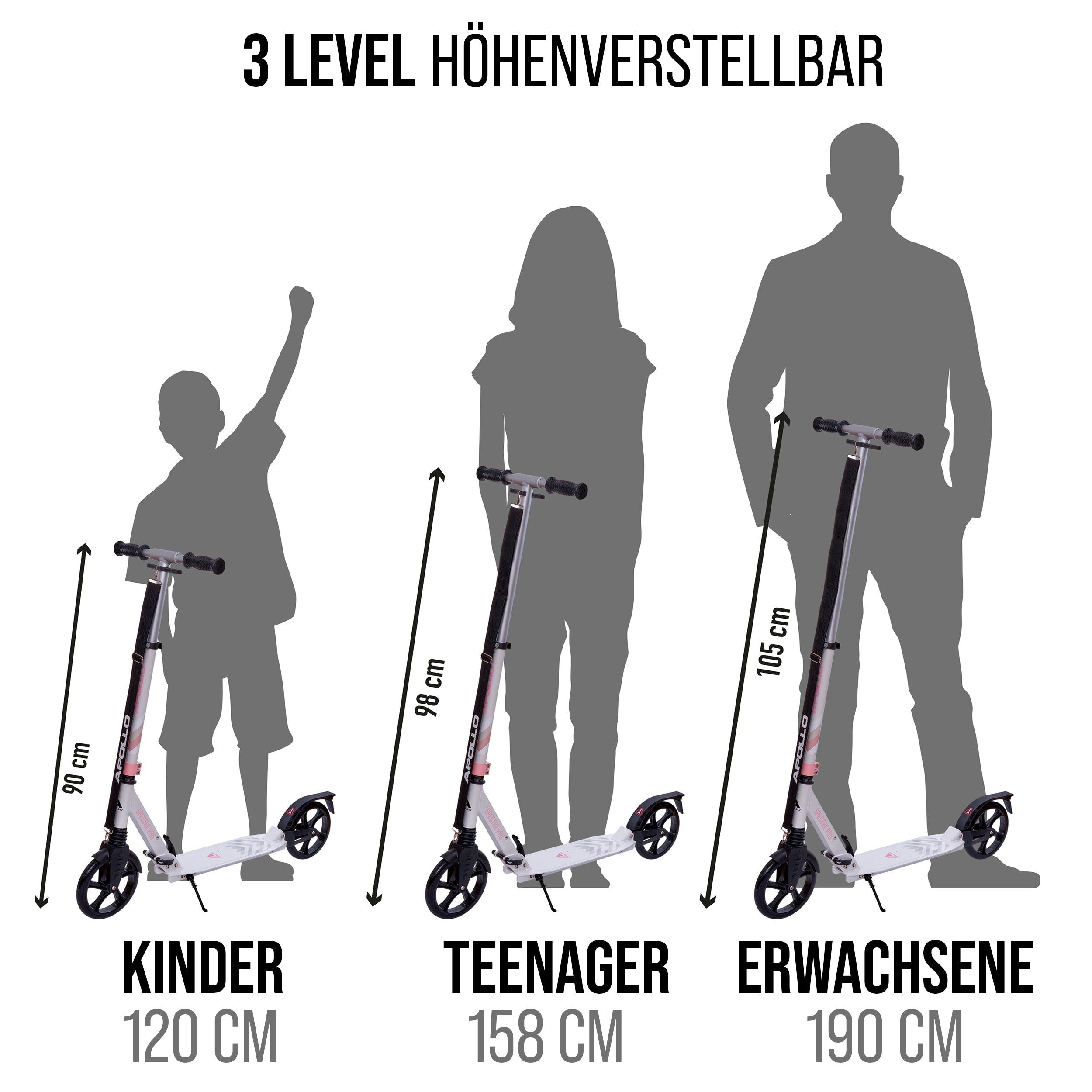 Apollo - Luxus Cityroller mit Doppelfederung "Spectre" City-Roller klapp- und verstellbar - Schwarz 2.0