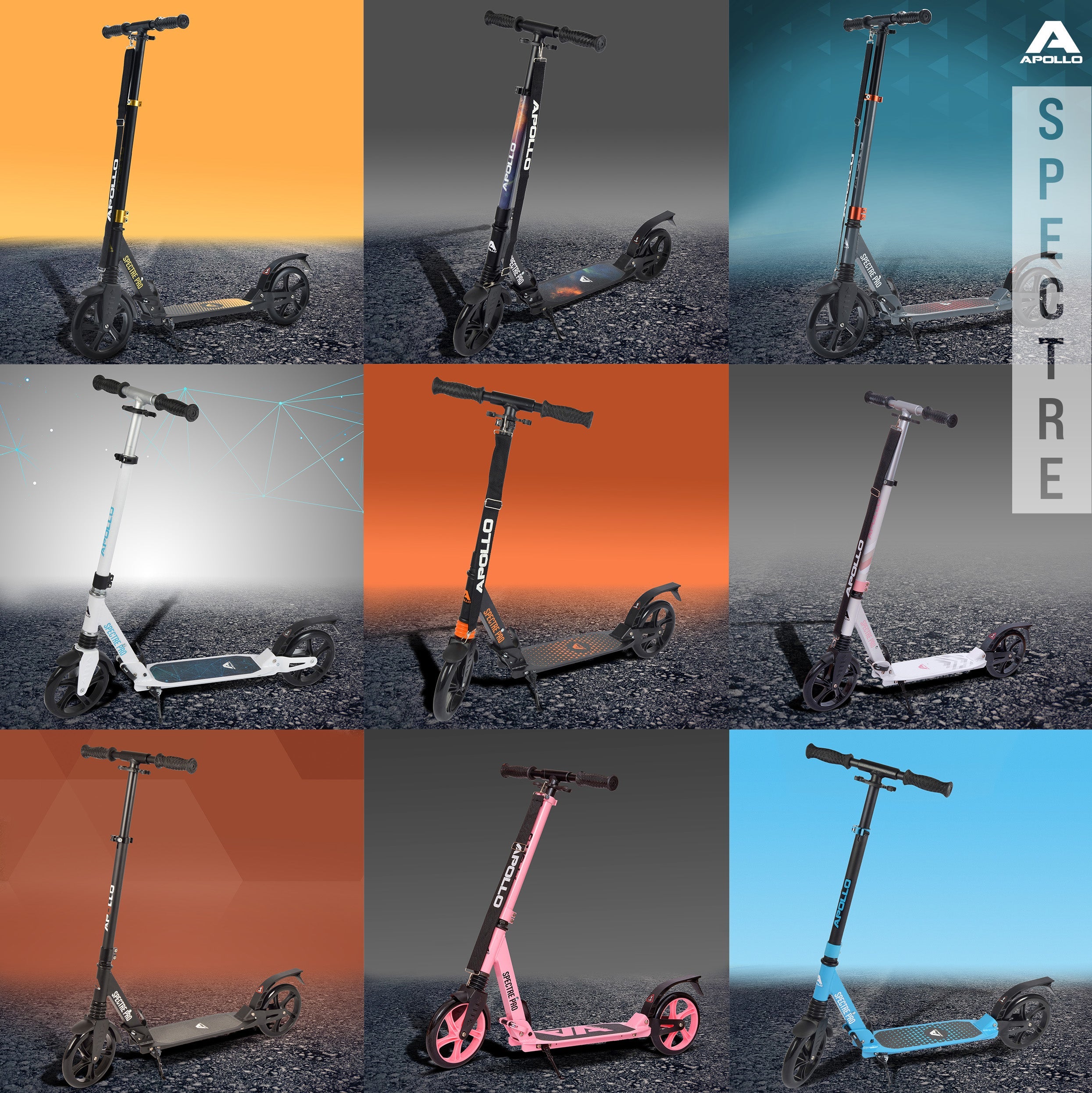 Apollo - Luxus Cityroller mit Doppelfederung "Spectre" City-Roller klapp- und verstellbar - Schwarz