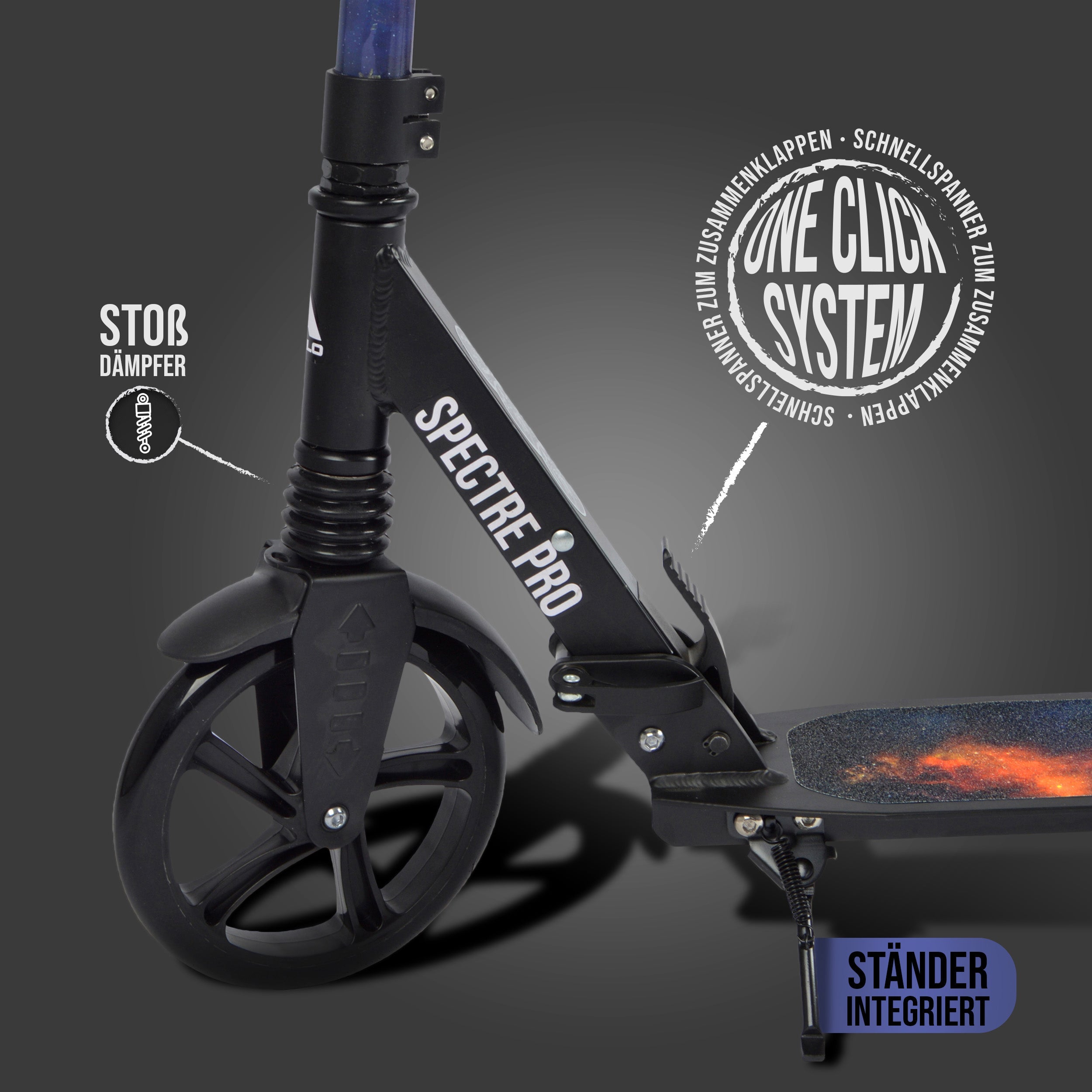 Apollo - Luxus Cityroller mit Doppelfederung "Spectre" City-Roller klapp- und verstellbar - Galaxy