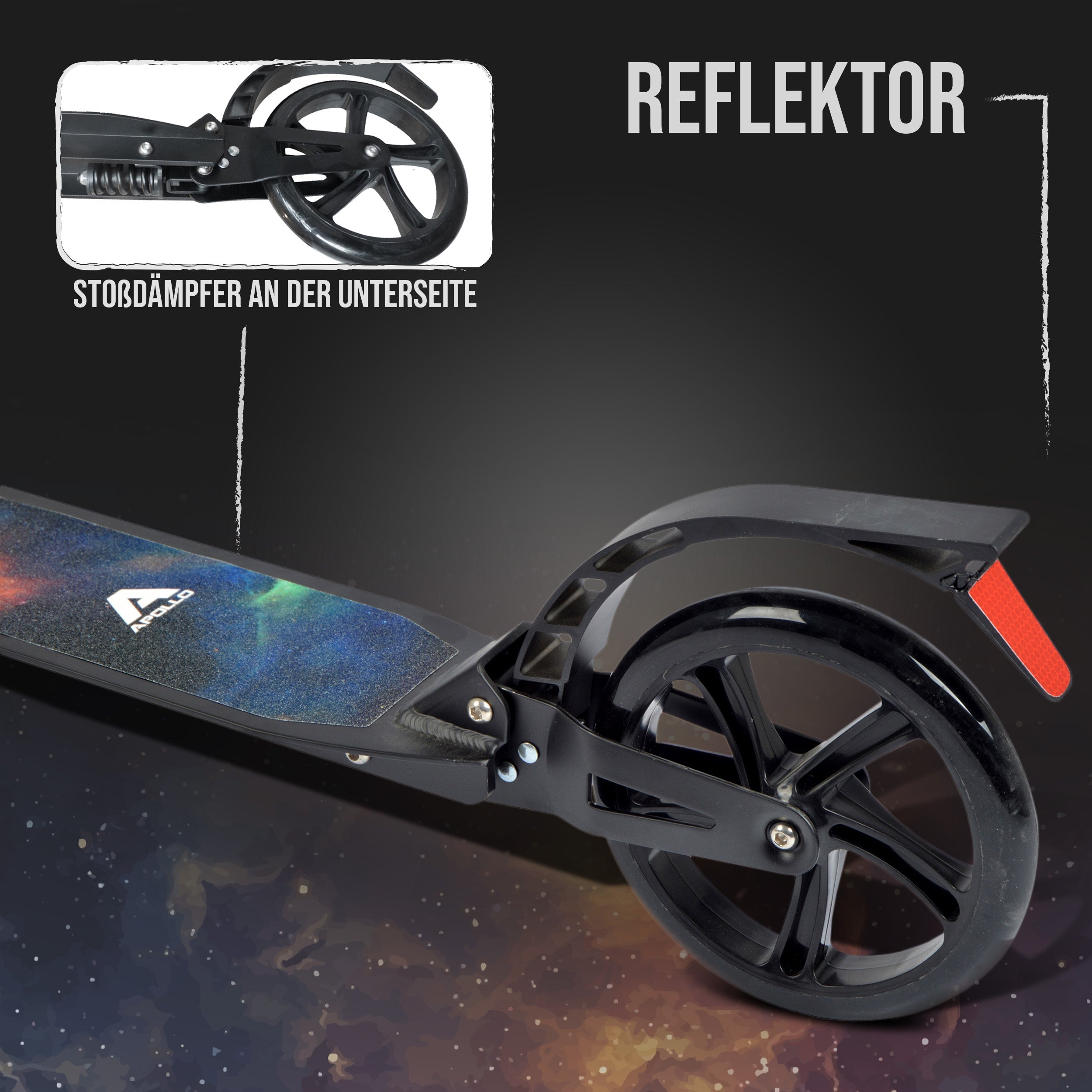 Apollo - Luxus Cityroller mit Doppelfederung "Spectre" City-Roller klapp- und verstellbar - Galaxy