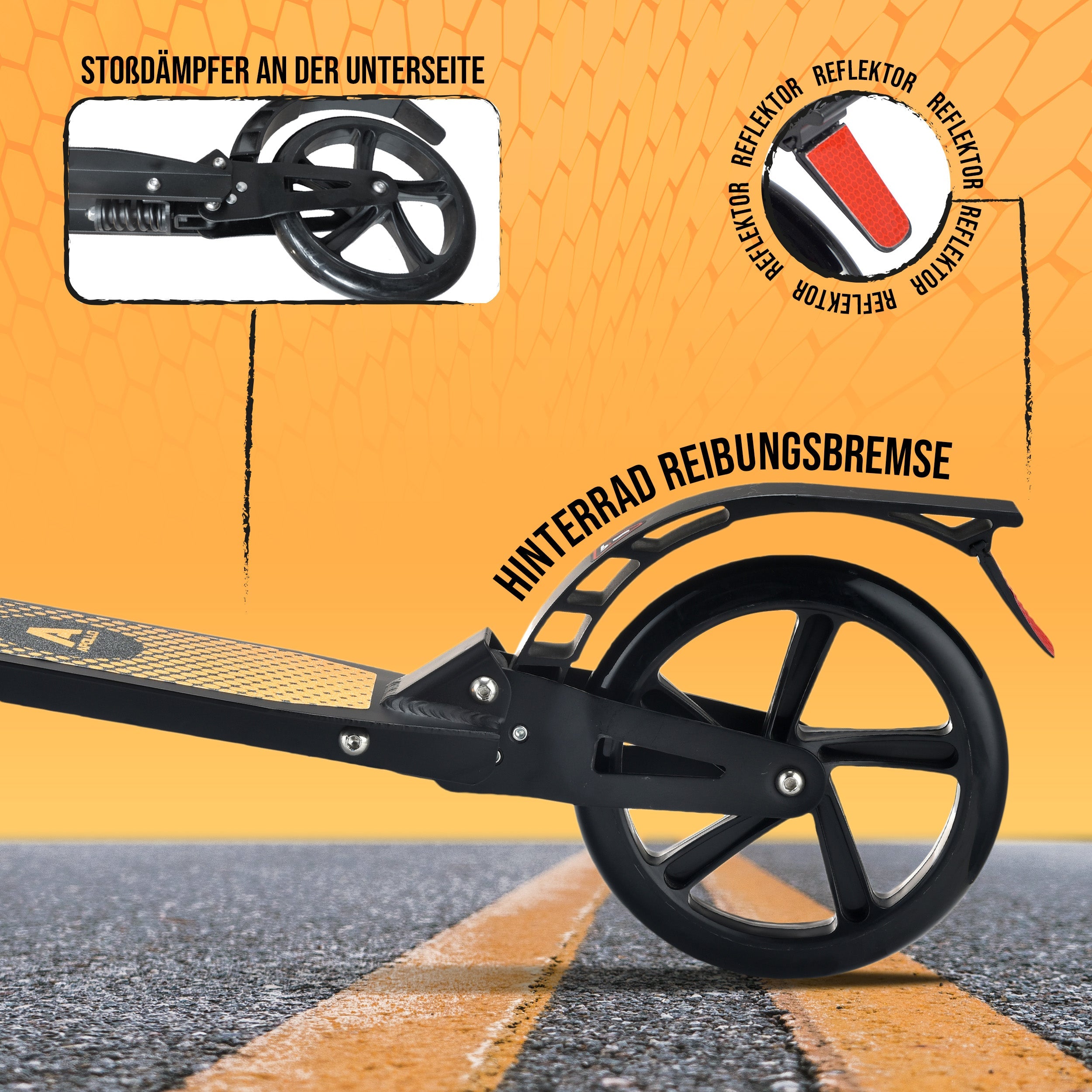 Apollo - Luxus Cityroller mit Doppelfederung "Spectre" City-Roller klapp- und verstellbar - Schwarz Gold