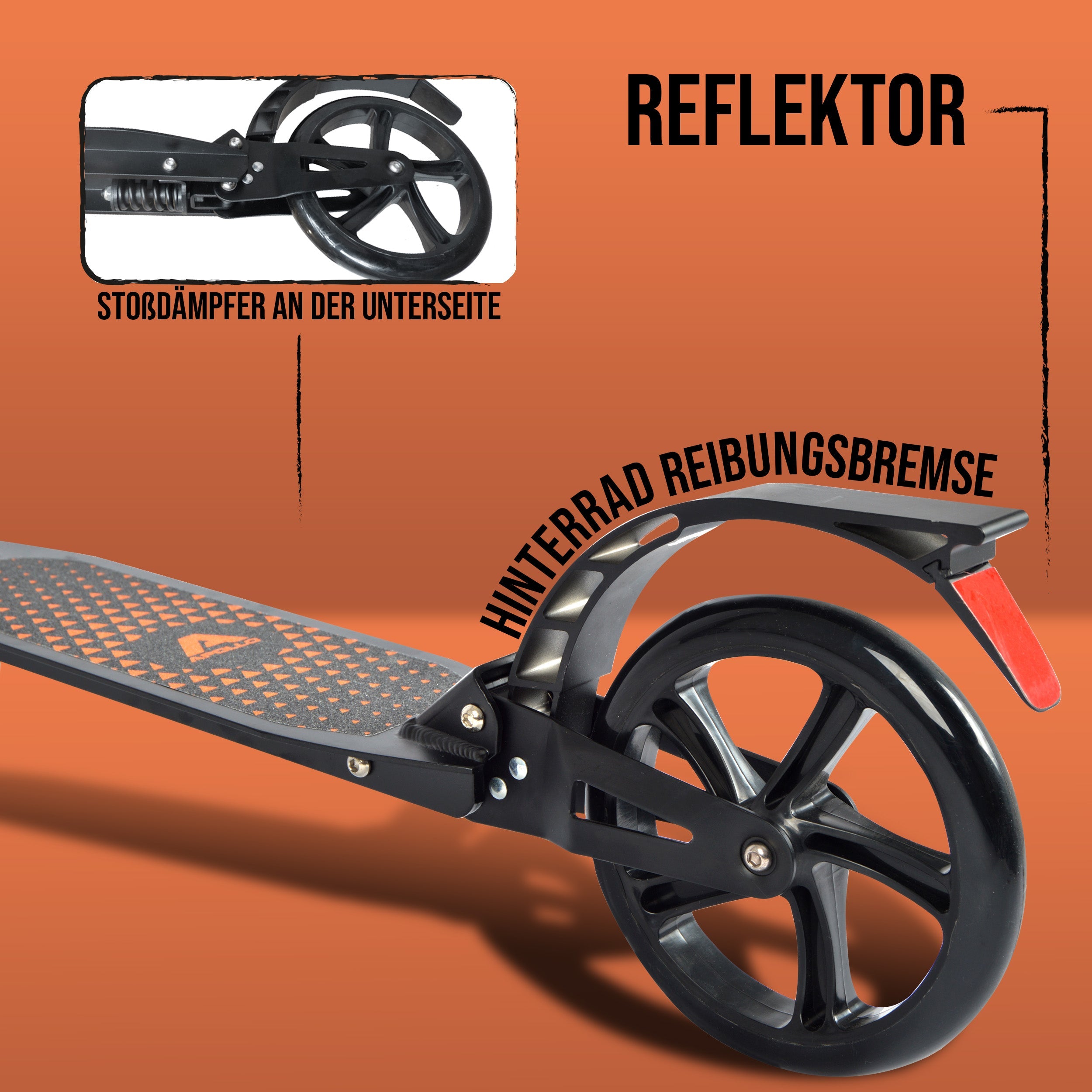 Apollo - Luxus Cityroller mit Doppelfederung "Spectre" City-Roller klapp- und verstellbar - Orange