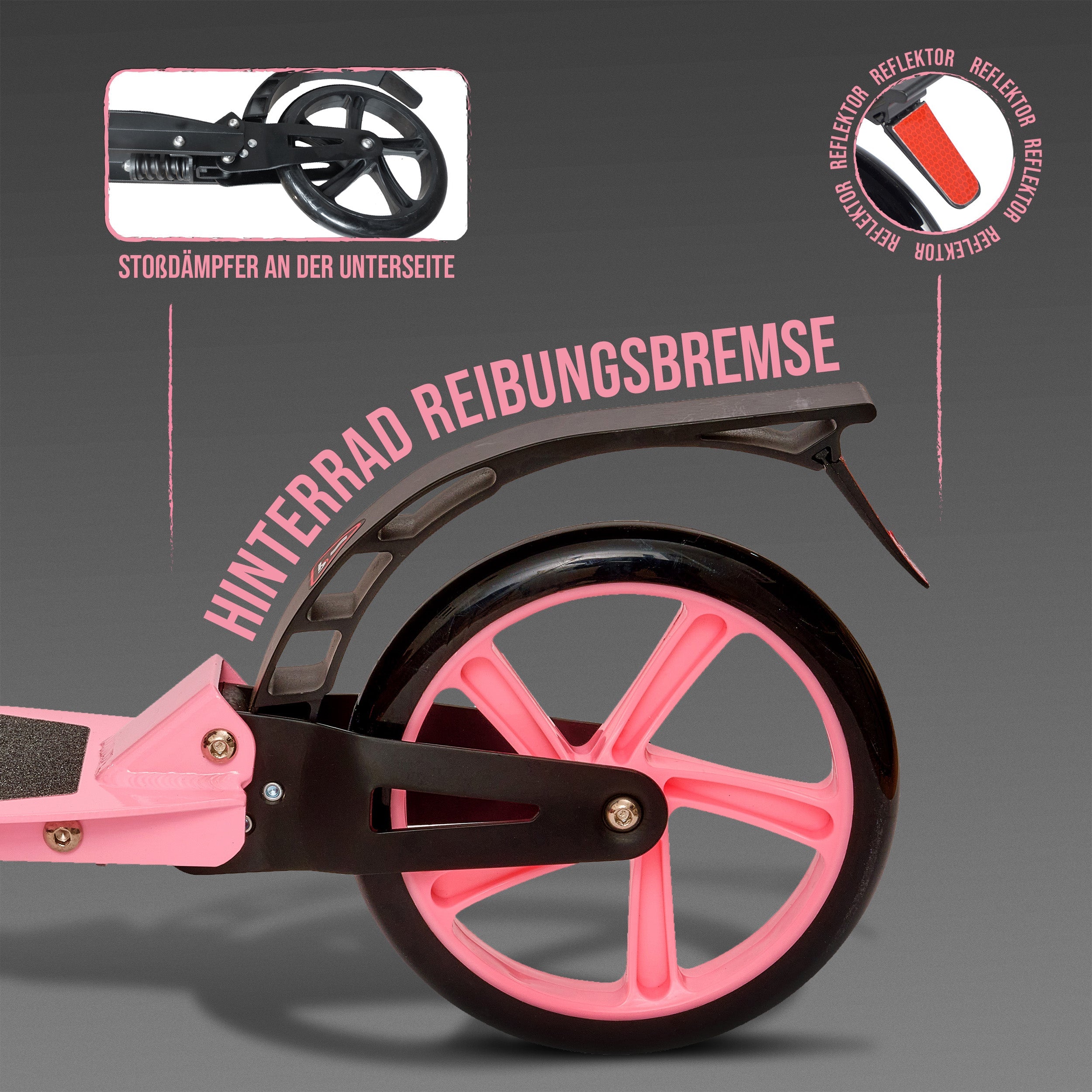 Apollo - Luxus Cityroller mit Doppelfederung "Spectre" City-Roller klapp- und verstellbar - Schwarz Rosa