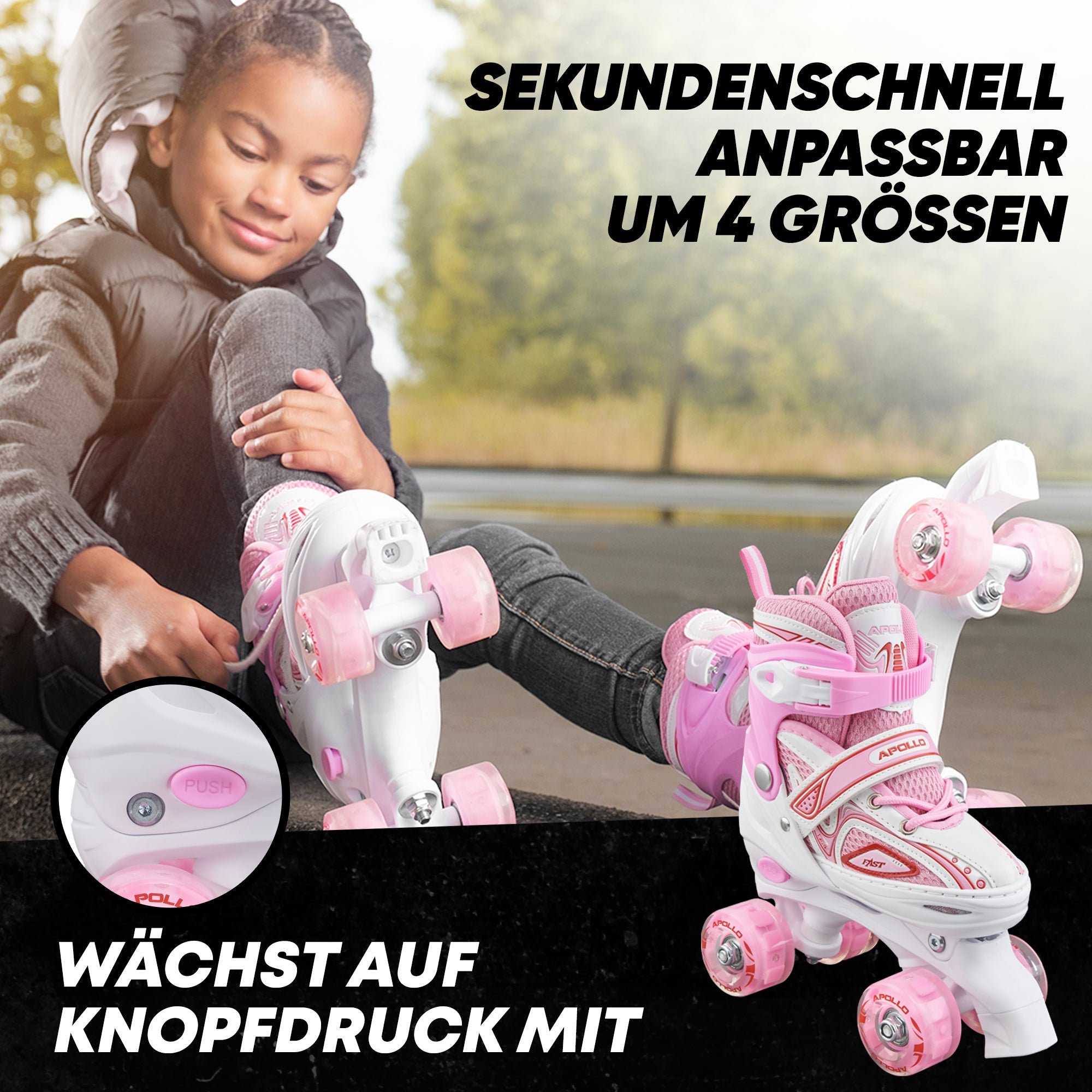 Apollo - Super Quad größenverstellbare verstellbare Rollschuhe für Kinder - Weiß Pink -