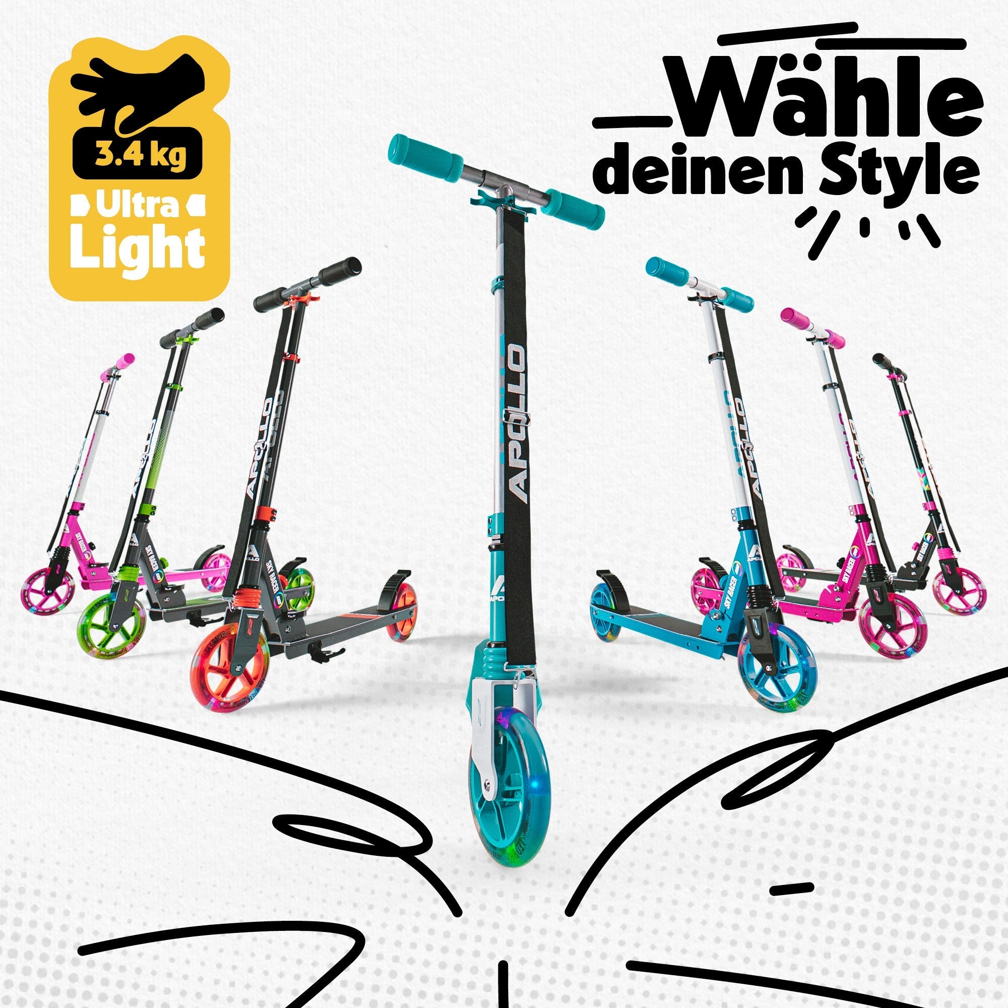 Apollo - 145mm City Scooter mit Federung "Skyracer" klappbar und höhenverstellbar - Rosa Weiß