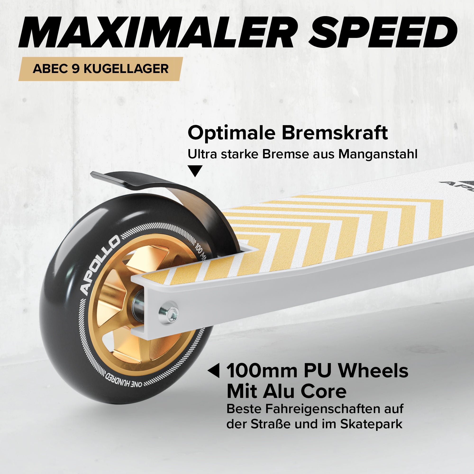 Apollo - Stunt Scooter - Genius Pro Robuster Kinder Scooter mit ABEC 9 Kugellager - Weiß Gold